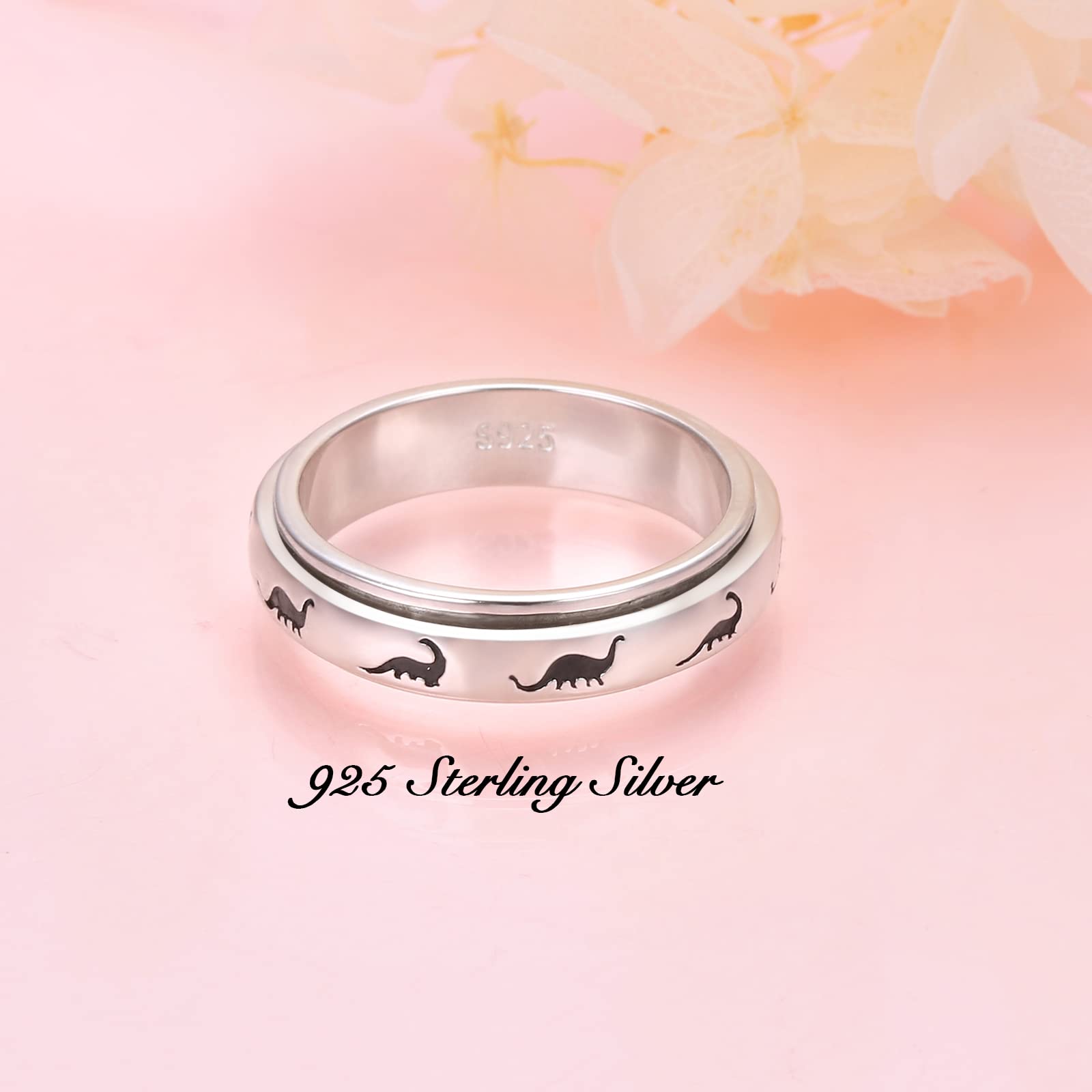 S925 Sterling Silver Anxiety Spinner Ring for Women & Men - Stress Relief Fidget Jewelry for Adults & Teens - Dinosaur Spinner Design for Anxiety Relief & Focus - Perfect for Office, School & Daily Wear