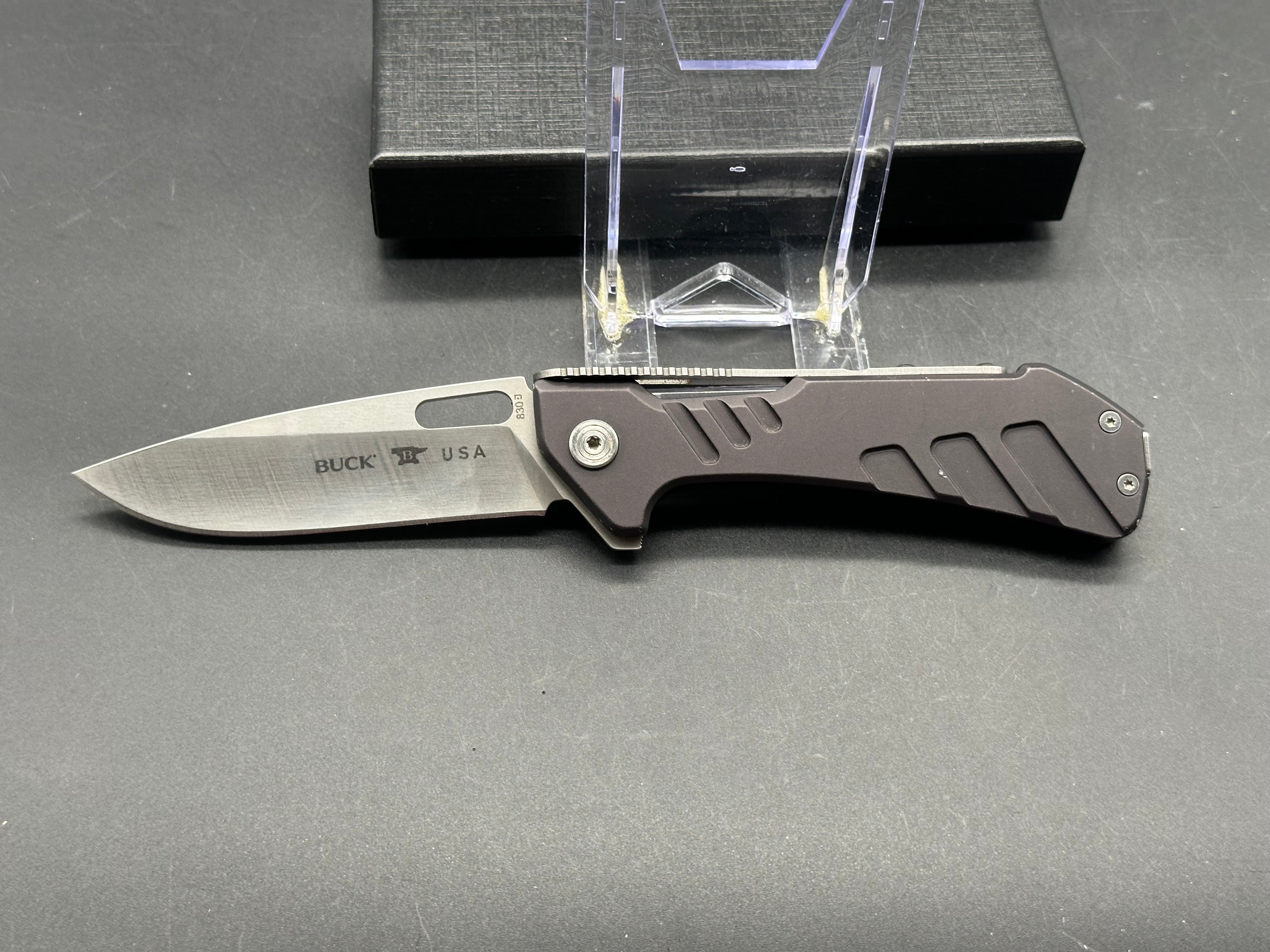 Buck 830 Marksman Folding Knife - 154CM Stainless Steel Blade with Aluminum Scales - Ideal for Hunting, Camping & Outdoor Adventures