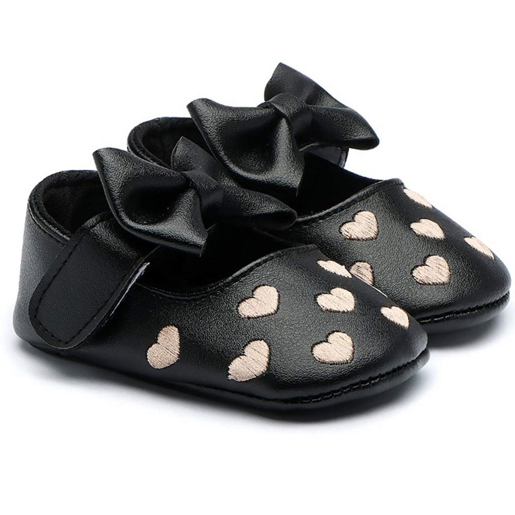 EnJoCho Toddler Tennis Shoes - Soft Leather First Walkers for Baby Girls 0-6 Months | Cute Bow Design | Black Princess Style Shoes for Infants | Perfect for First Steps, Playtime & Special Occasions