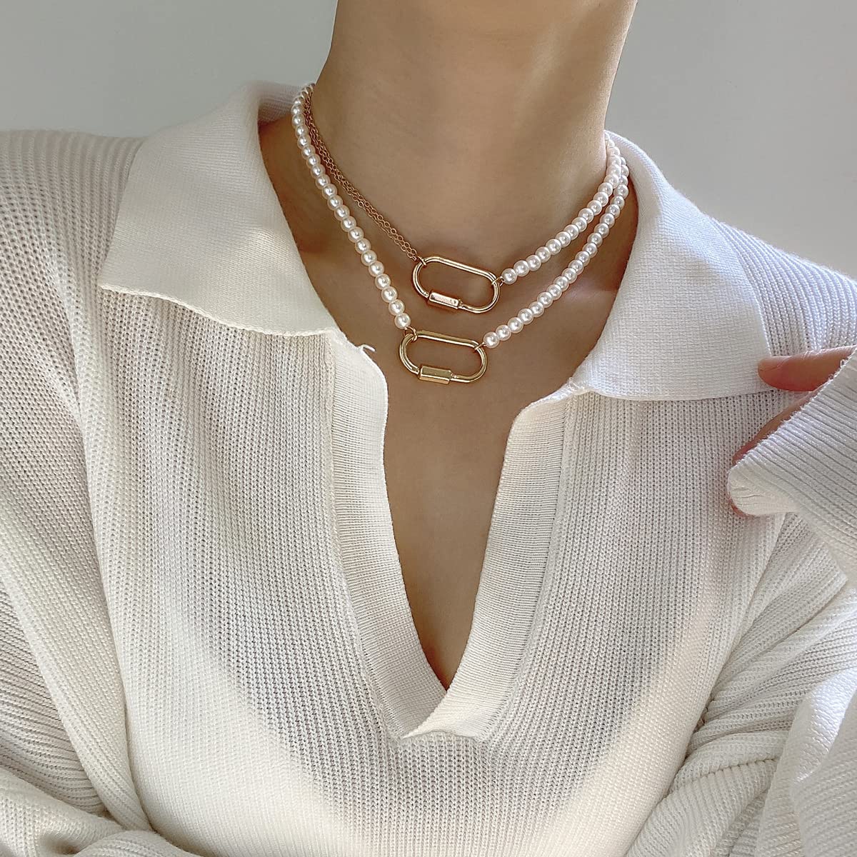 Bohemian Pearl Choker Necklace Set for Women - Gold Y2K Style