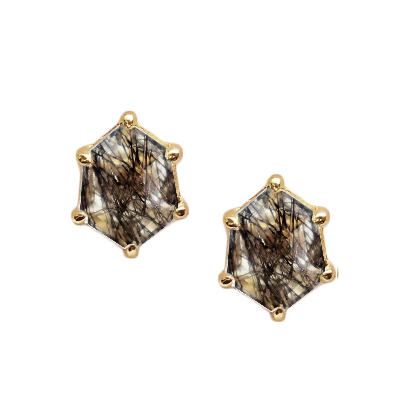 Mini Honour Stud Earrings - Black Rutile Quartz & Gold Plated for Women | Elegant Jewelry Gift for Birthday, Anniversary & Special Occasions