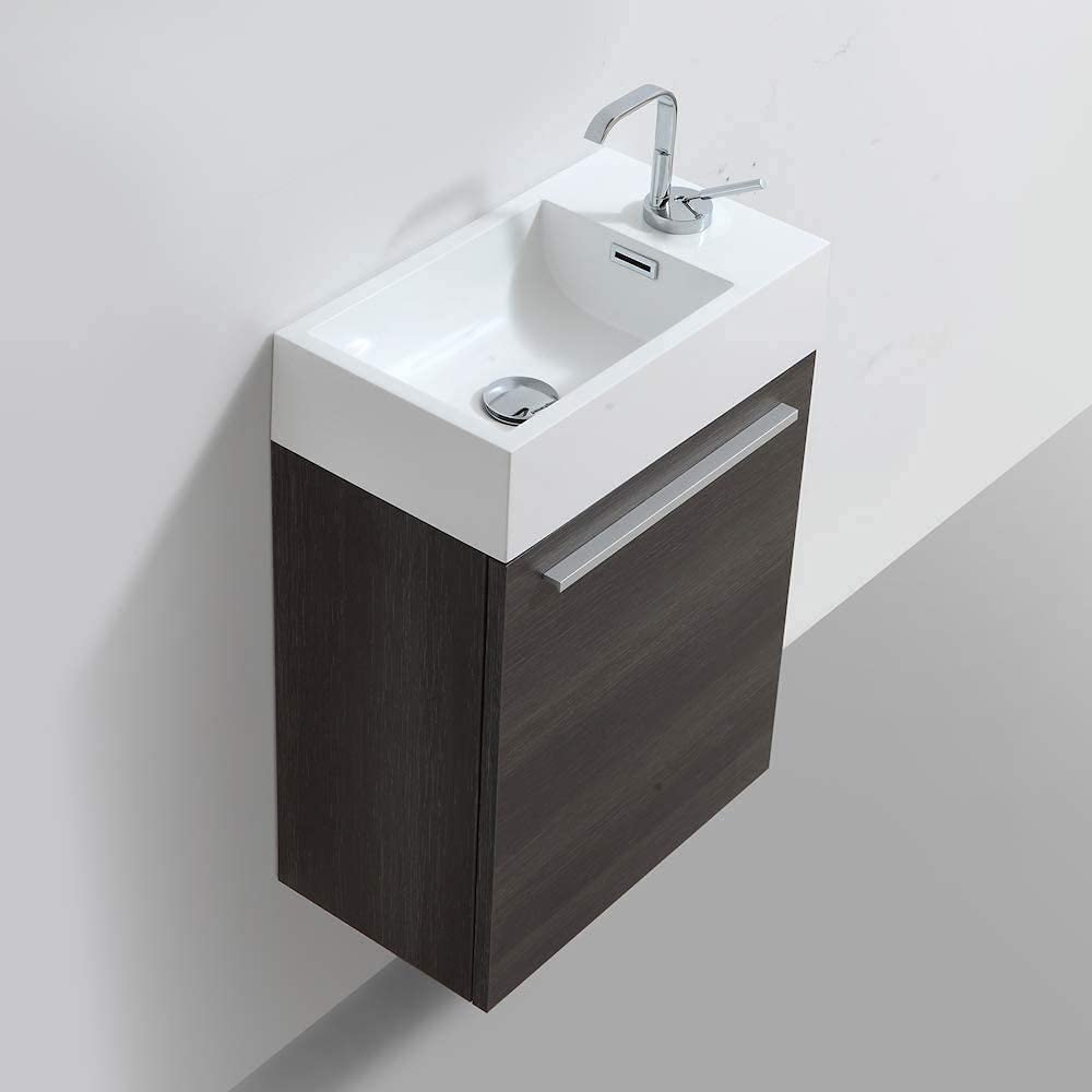 18 Inch Dark Oak Small Bathroom Vanity with Sink & Mirror - Narrow Space-Saving Vanity for Powder Rooms, Apartments & Tiny Homes