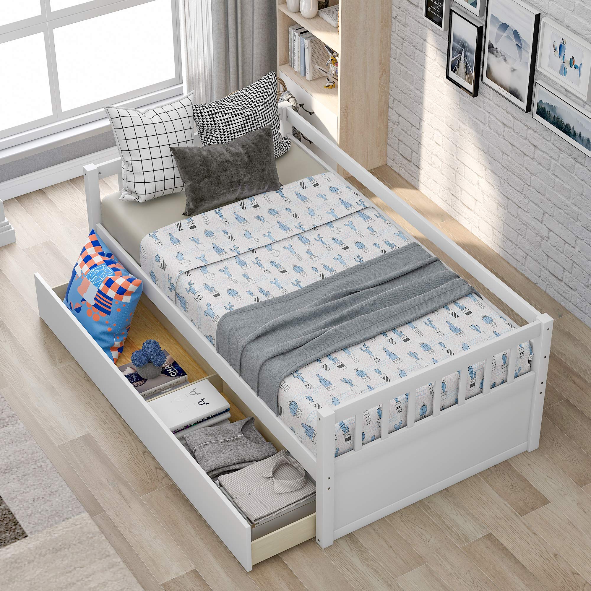 Twin Size Wooden Daybed Frame with 2 Storage Drawers - Sturdy Captain's Bed for Kids, Teens & Adults - Convertible Sofa Bed for Bedroom & Living Room - Perfect for Guest Rooms, Small Spaces & Multi-Functional Furniture Needs