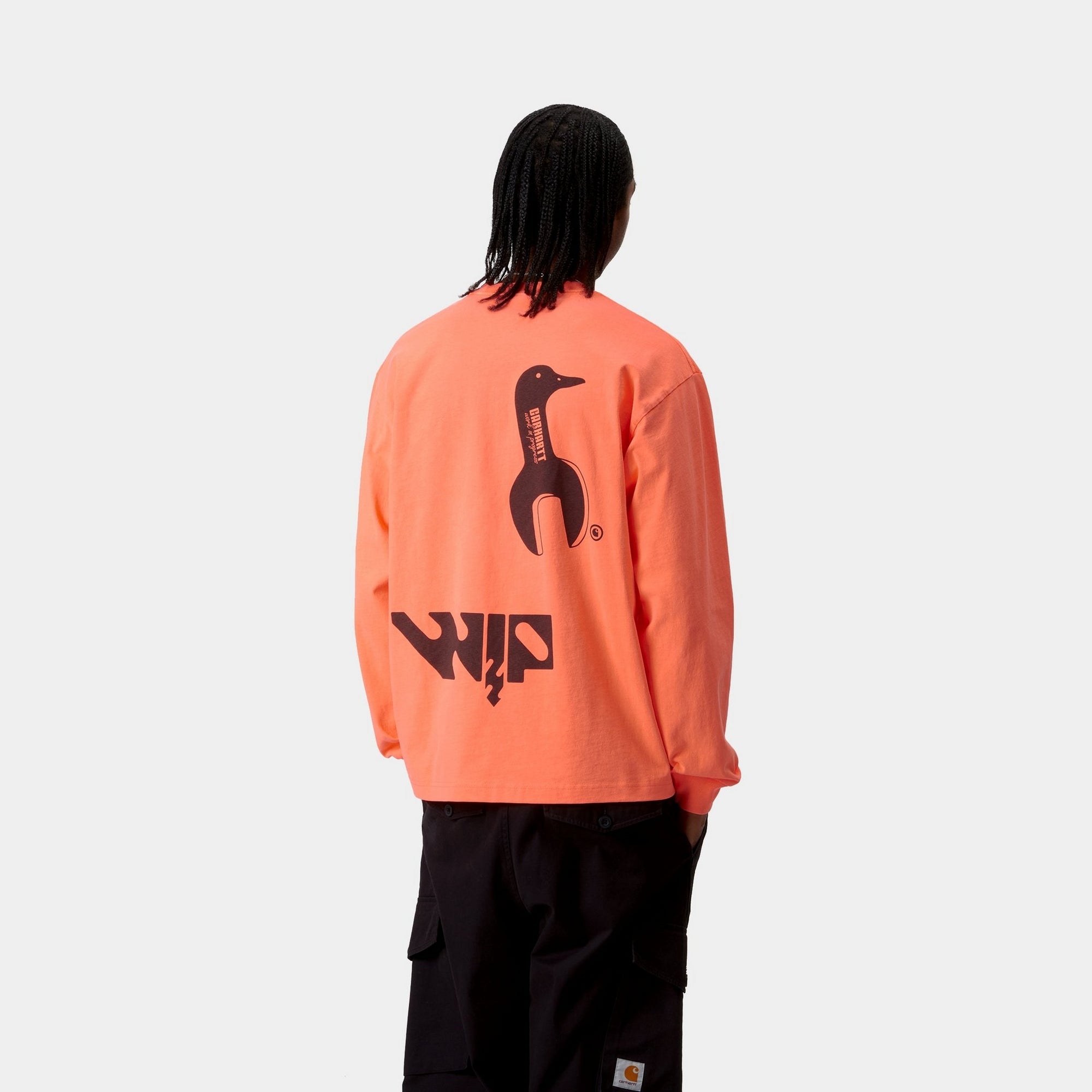 Long Sleeve Industrial Work T-Shirt - High Visibility Lumo Orange & Black - Durable Safety Shirt for Construction, Warehouse & Outdoor Work