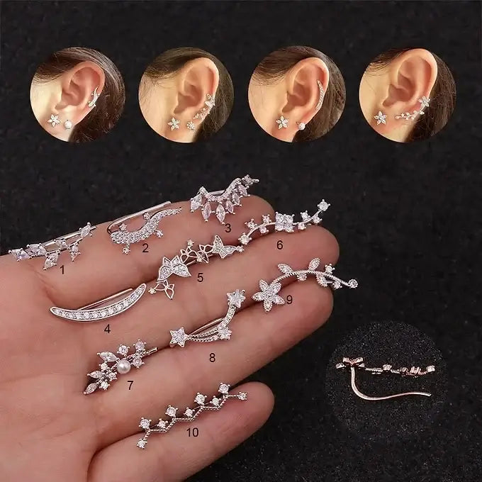 16G Cartilage Linear Flower Ear Clip Ear Cuff - Elegant Helix Earring for Women | Perfect for Everyday Wear, Parties & Special Occasions | HSPJ19124