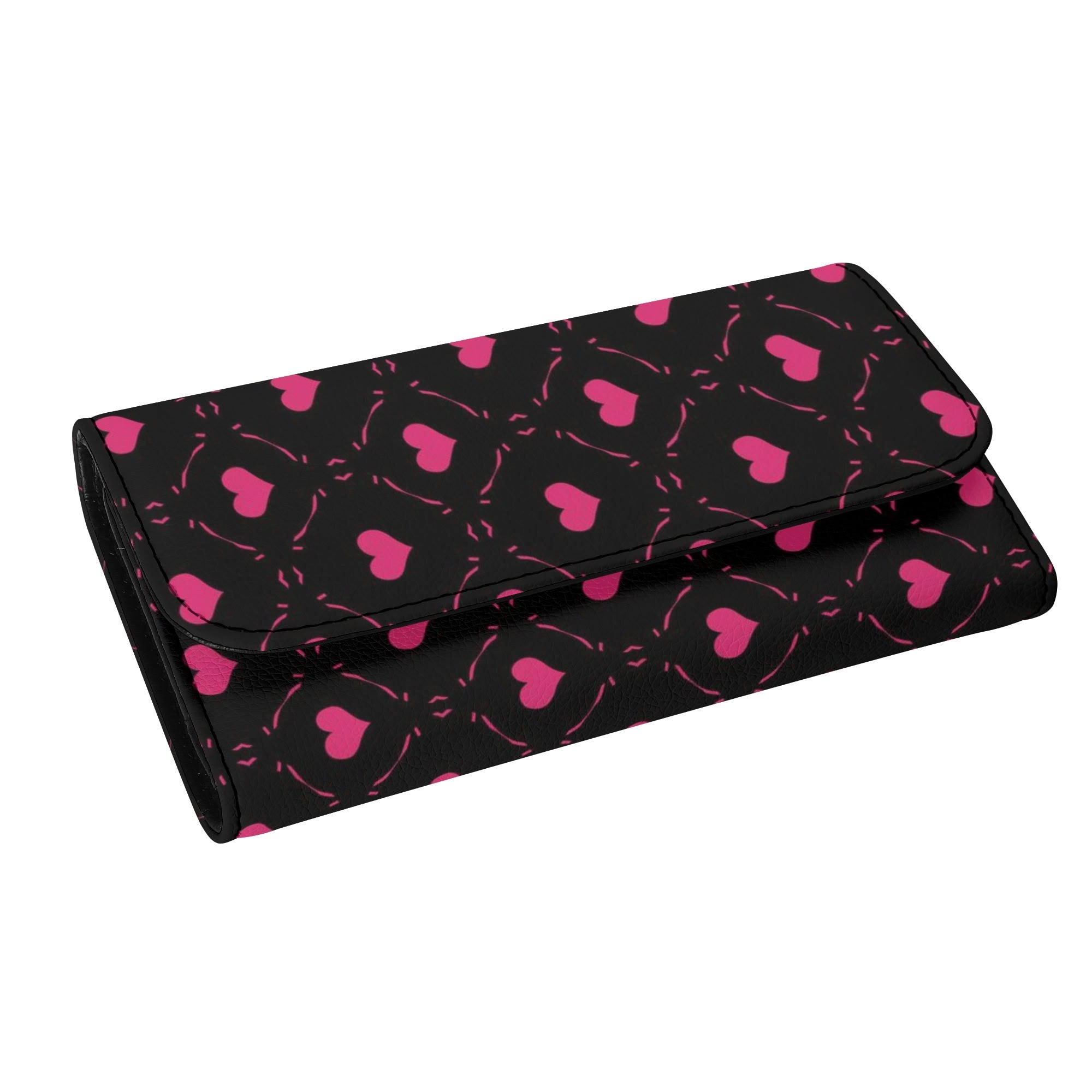 Pink Heart Leather Clutch Wallet for Women - Stylish Tri-fold Wristlet Purse with Card Slots - Perfect for Parties, Dating & Everyday Use