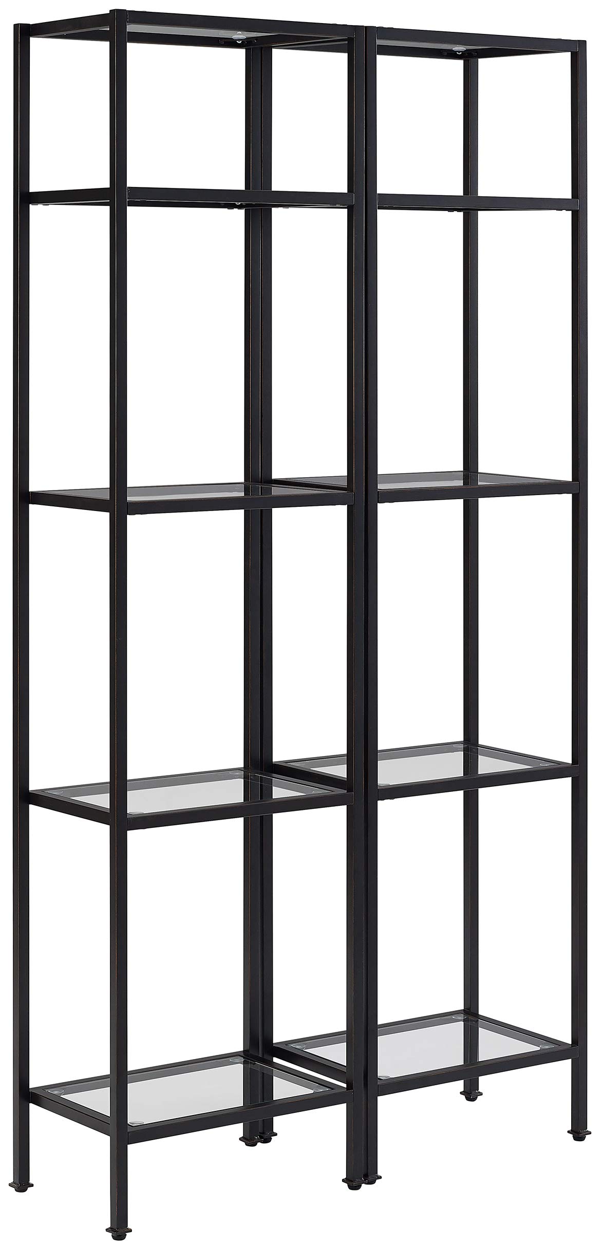 Crosley Aimee 2-Piece Bookshelf Set with Glass Shelves - Modern Bookcase Storage in Oil-Rubbed Bronze Finish for Living Room, Office & Home Decor