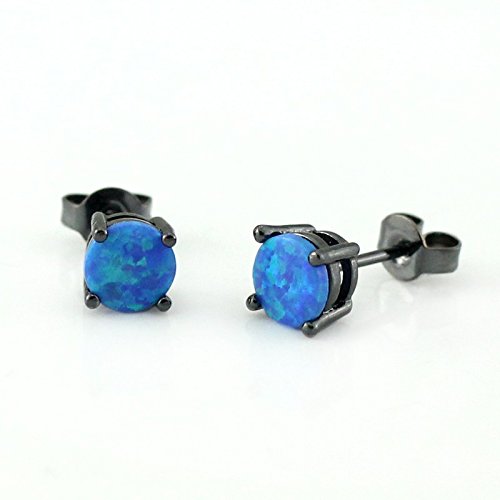 Solitaire Stud Earrings for Women - White Gold Plated Round Fire Opal Earrings | Birthday & Holiday Jewelry Gift for Her | Perfect for Weddings, Anniversaries & Special Occasions