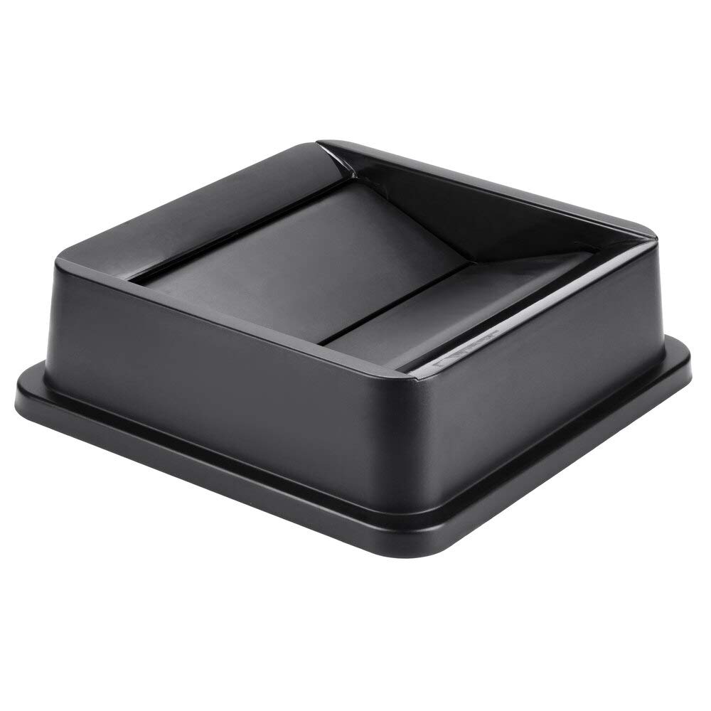 PRO&Family 140 Qt. / 35 Gallon / 132 Liter Heavy-Duty Black Square Trash Can with Swing Lid - Includes Trash Bag - Large Kitchen Garbage Bin, Waste Basket, Recycling Container for Home, Office, Restaurant, and Outdoor Use