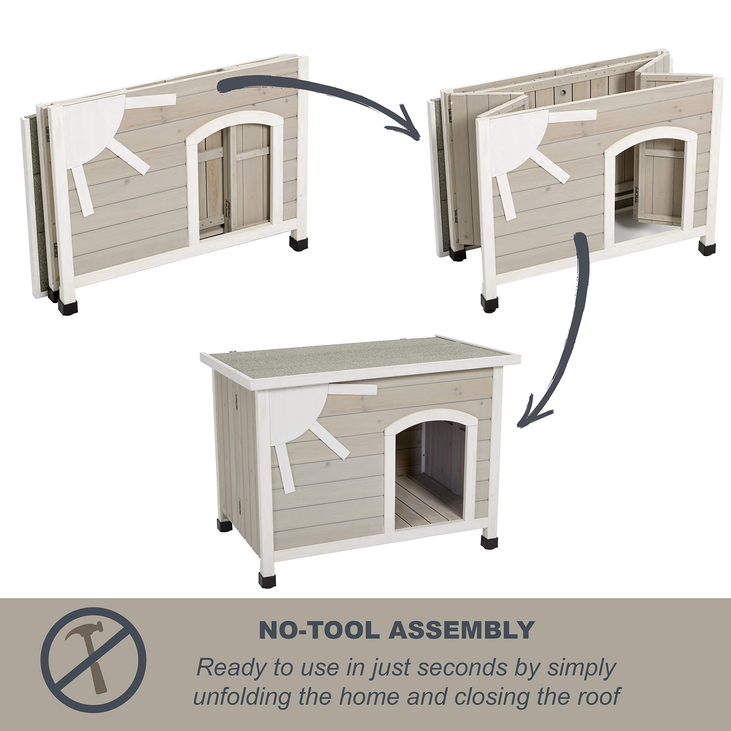 MidWest Homes for Pets Eilio Folding Outdoor Wood Dog House - Easy No-Tool Assembly, Weather-Resistant Beige Dog House for Small Breeds | Perfect for Backyards, Patios & Outdoor Adventures (12EWDH-S)
