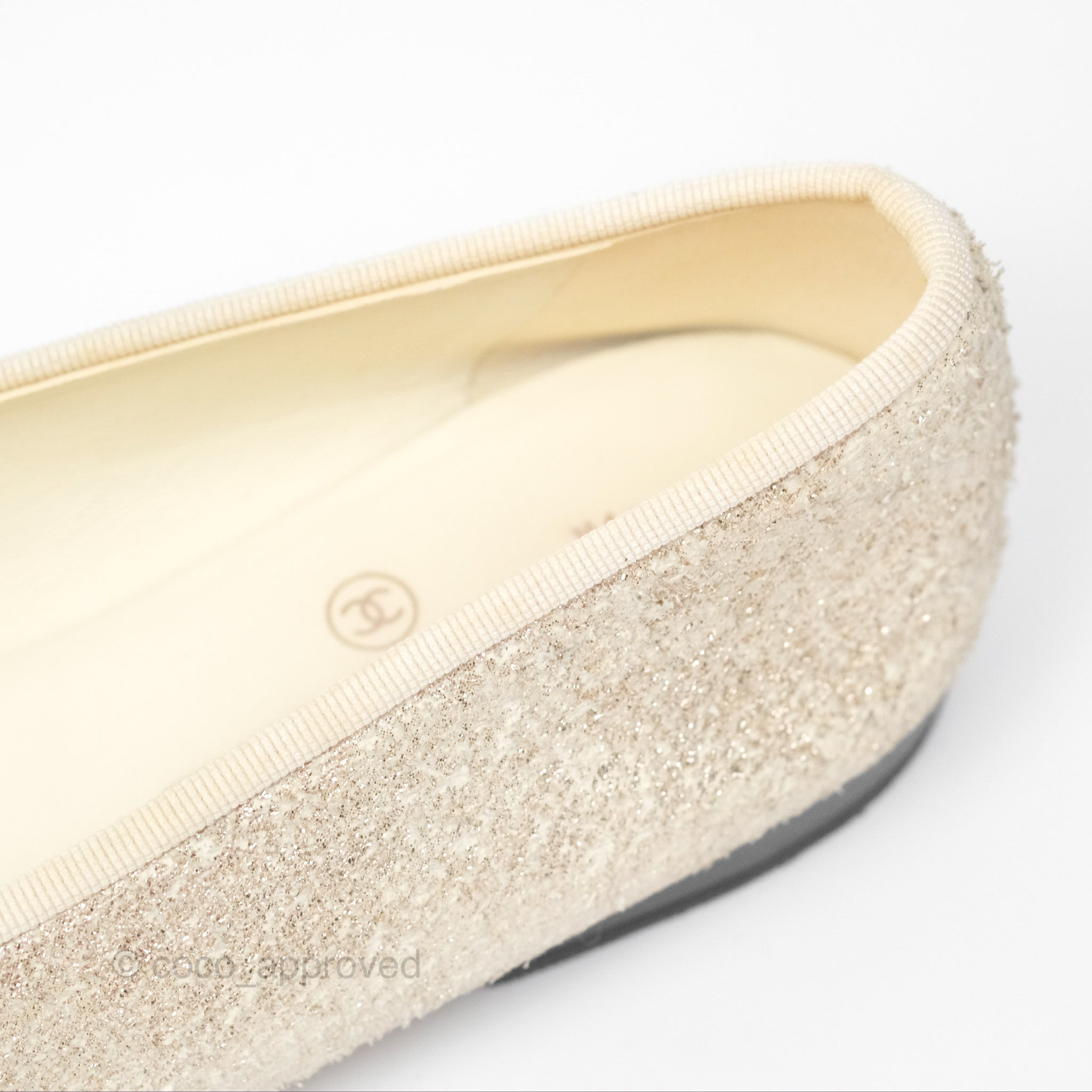 Chanel Glitter Ballerina Flats in Ivory & Black - Size 39 | Women's Luxury Fashion Shoes for Parties, Weddings & Evening Events