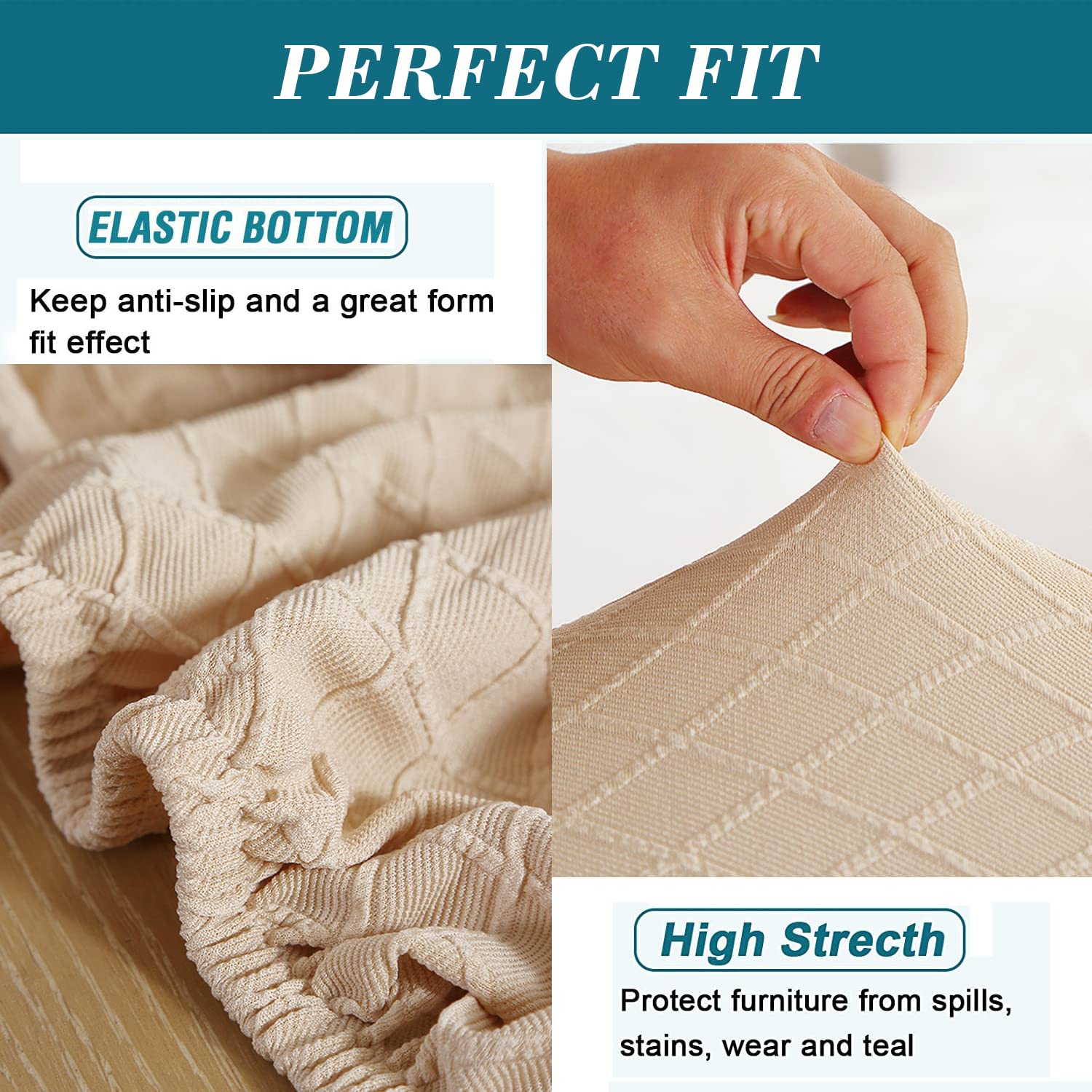 ANWUCHEN 4-Pack Stretch Rectangle Bar Stool Covers - Elastic Jacquard Slipcovers for Wooden & Metal Stools, Vanity Chairs & Counter Seats (Beige) - Perfect for Home Bars, Kitchen Islands & Dining Areas