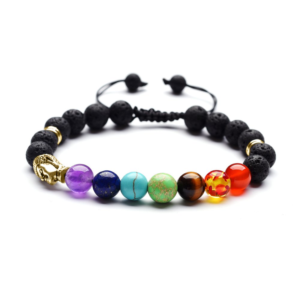 Handmade 7 Chakra Yoga Bracelet with Lava Stones & Adjustable Rope - Buddha Bead Charm Bracelet for Meditation, Spiritual Healing & Positive Energy | Perfect for Yoga Practice, Mindfulness & Gift Giving