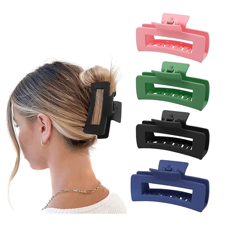 Shidara Large Hair Claw Clips for Women & Girls - 4 Pack Strong Hold Hair Clips for Thick, Thin, Curly or Straight Hair - Banana Clip Hair Accessories for Everyday, Work, Gym & Travel