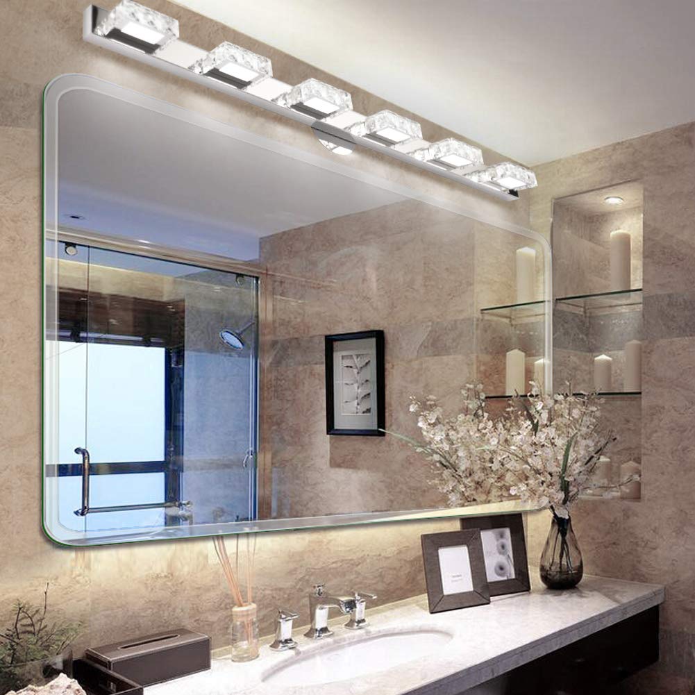 Aipsun 41 Inch Modern Crystal Vanity Lights - 6 LED Light Fixture for Bathroom Mirror, Dimmable Wall Sconce with Clear Glass Shades - Perfect for Makeup Vanity, Dressing Room & Spa Lighting