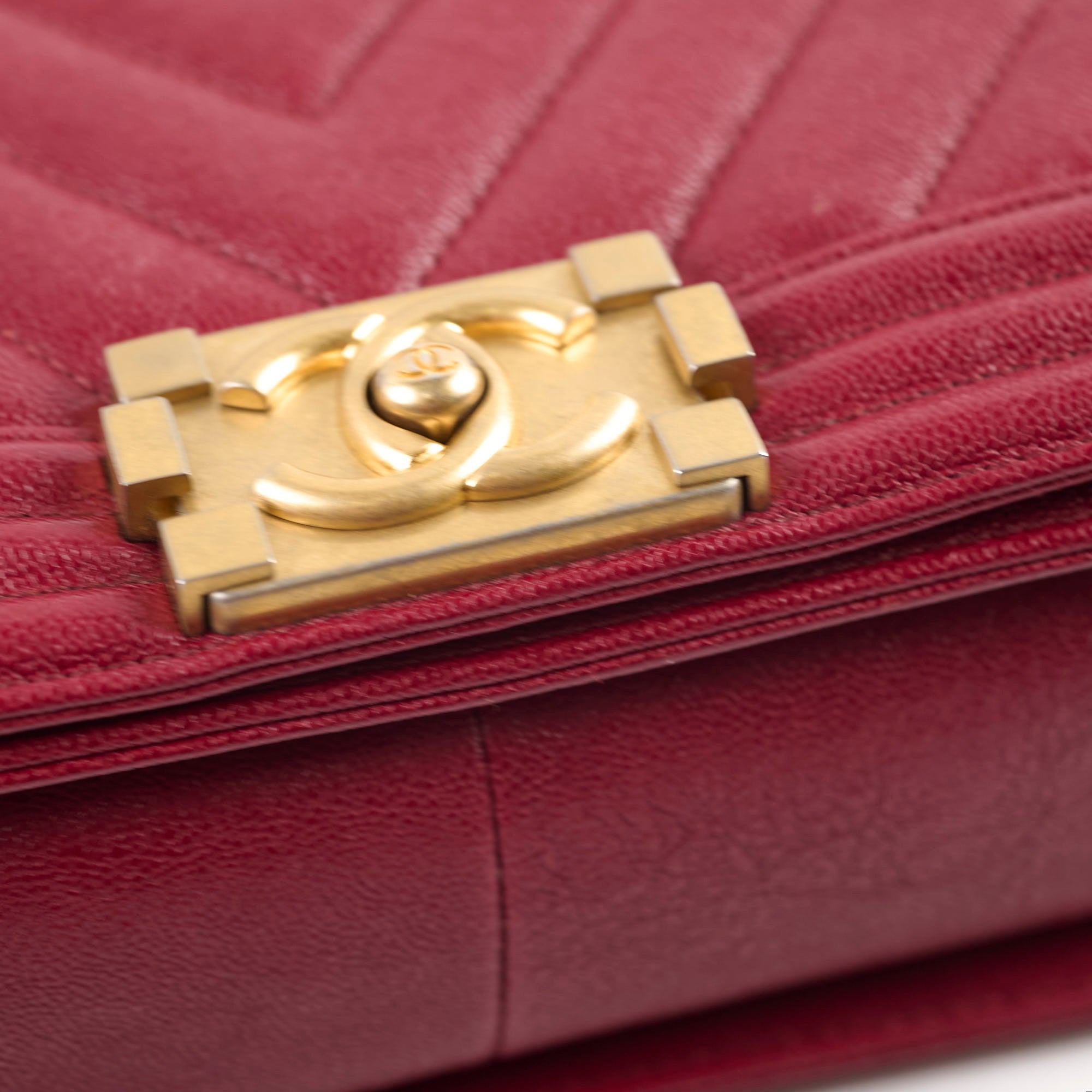 Chanel Old Medium Boy Bag in Red Chevron Caviar Leather - Classic Flap Shoulder Bag for Women | Perfect for Date Night, Office & Luxury Events