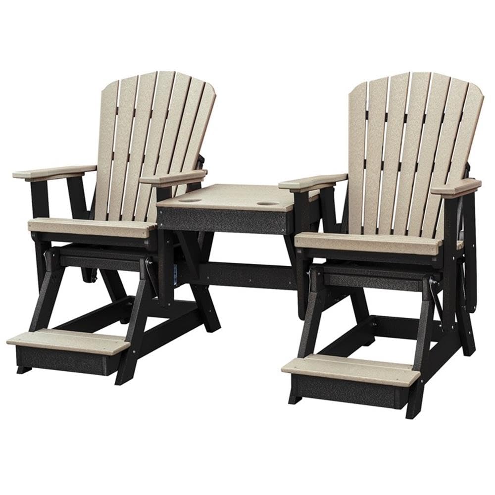 American Classic Balcony Height Table Double Glider - Weatherwood on Black Finish - Perfect for Outdoor Patio, Porch & Garden Relaxation