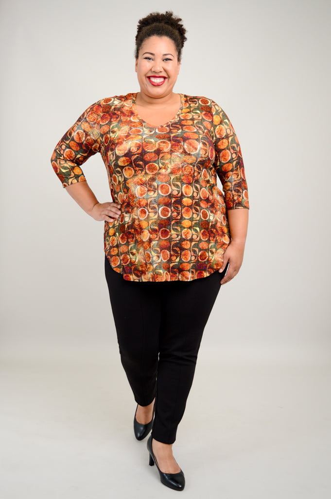 Jackie 3/4 Sleeve Women's Blouse - Walnut Brown Bamboo Fabric - Perfect for Casual Wear & Office Outfits