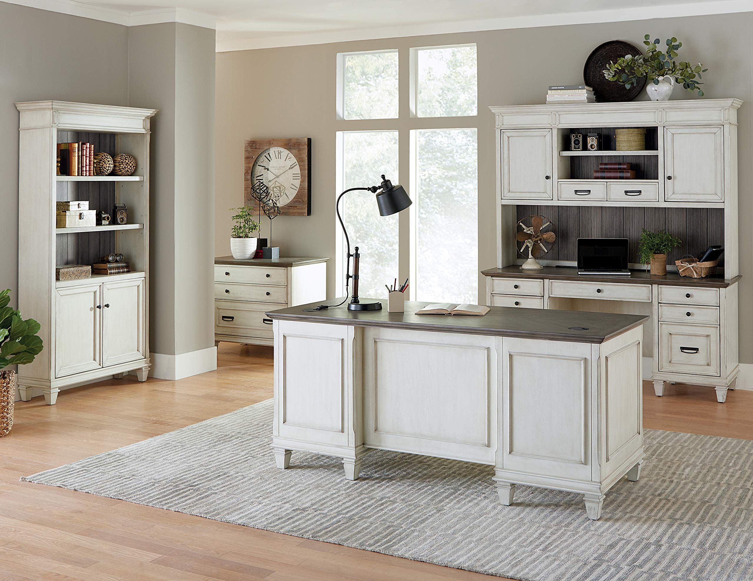Martin Furniture Double Pedestal Office Desk in White - Modern Executive Desk for Home Office, Study Room & Workspace