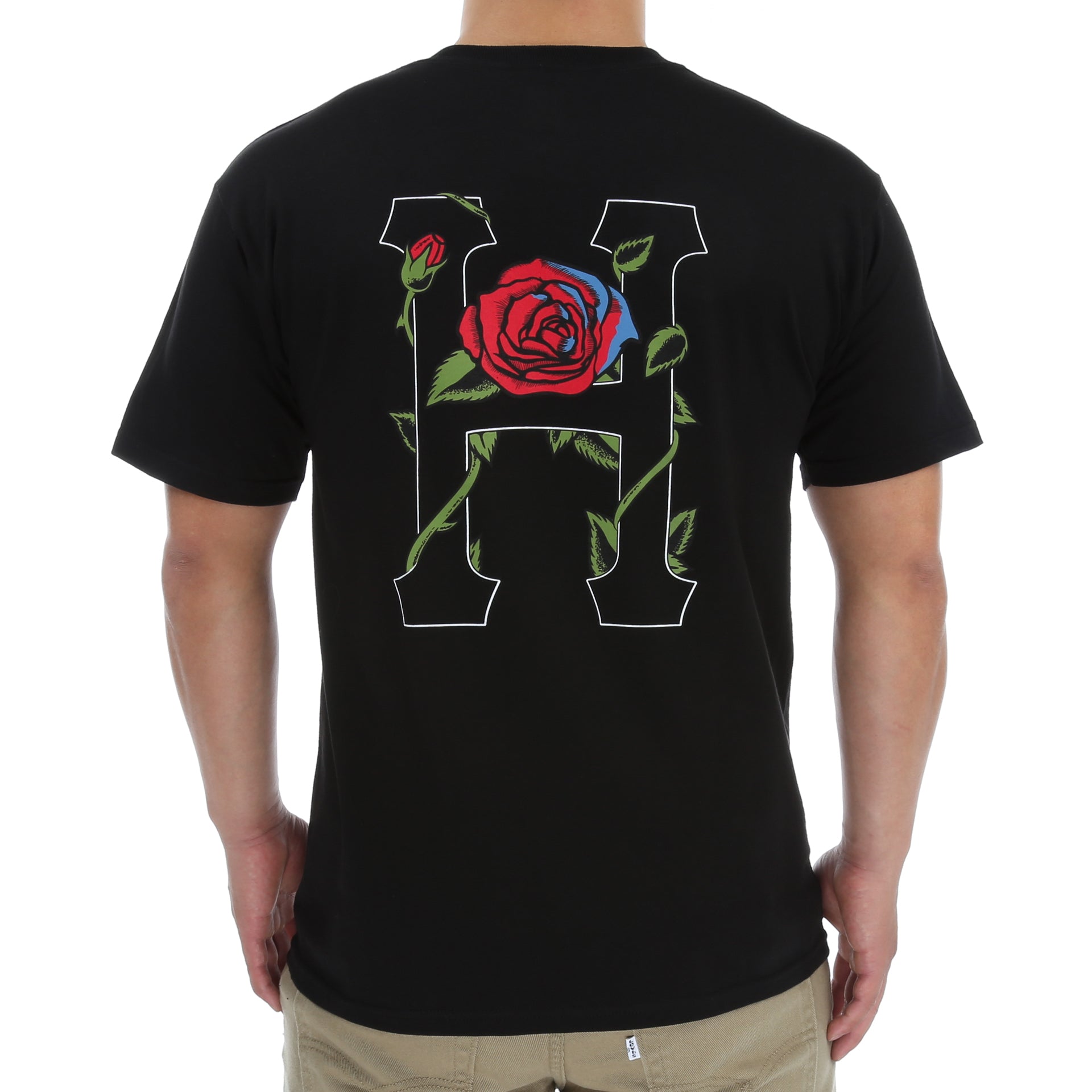 Huf Roses Classic H T-Shirt for Men - Black Cotton Tee - Streetwear Fashion for Casual Wear & Urban Style