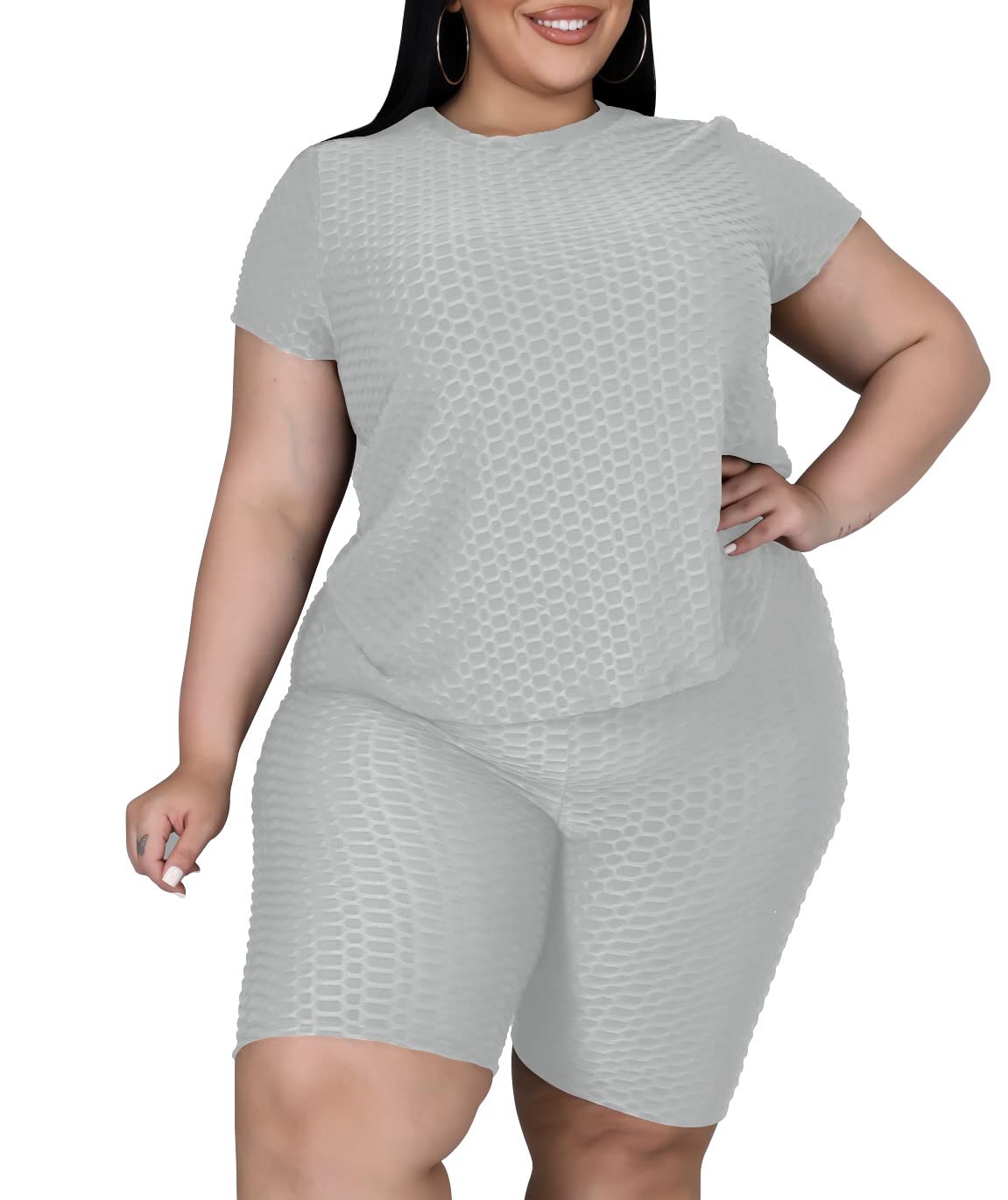 Folivora Women's Plus Size 2-Piece Workout Outfit - Summer Sweatsuit Set with Elastic Waist for Cycling & Yoga | Gym Activewear, Lounge Wear & Casual Street Style
