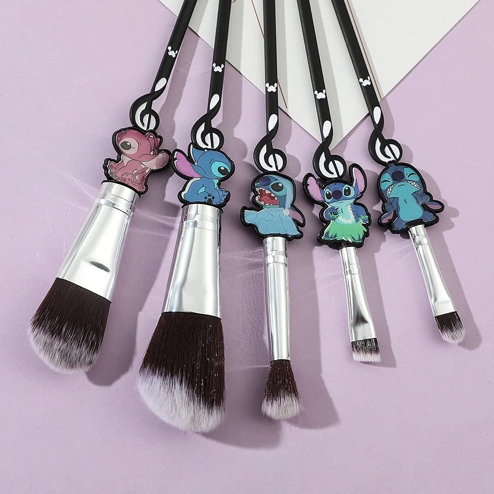 5Pcs Interstellar Baby Makeup Brushes Set - Premium Synthetic Foundation & Eyeshadow Brushes with Creative Stitch Design, Perfect Gift for Teens & Women (Black) | Ideal for Daily Makeup, Travel & Professional Cosmetics Application