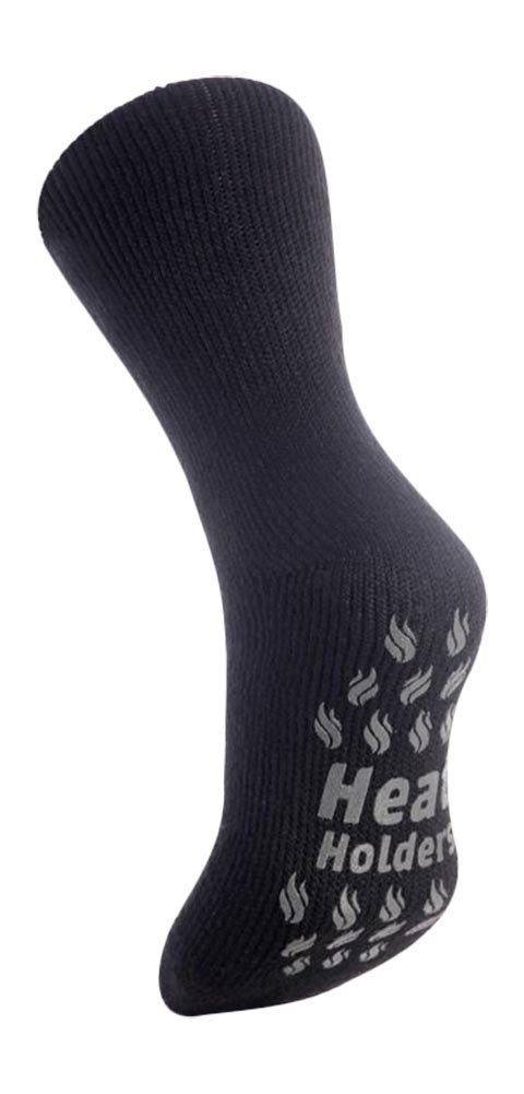 Heat Holders Men's Thermal Gripper Sole Socks - Size 7-12 US - Black & Grey - Ultra Warm Winter Socks for Outdoor Activities, Hiking & Cold Weather Comfort