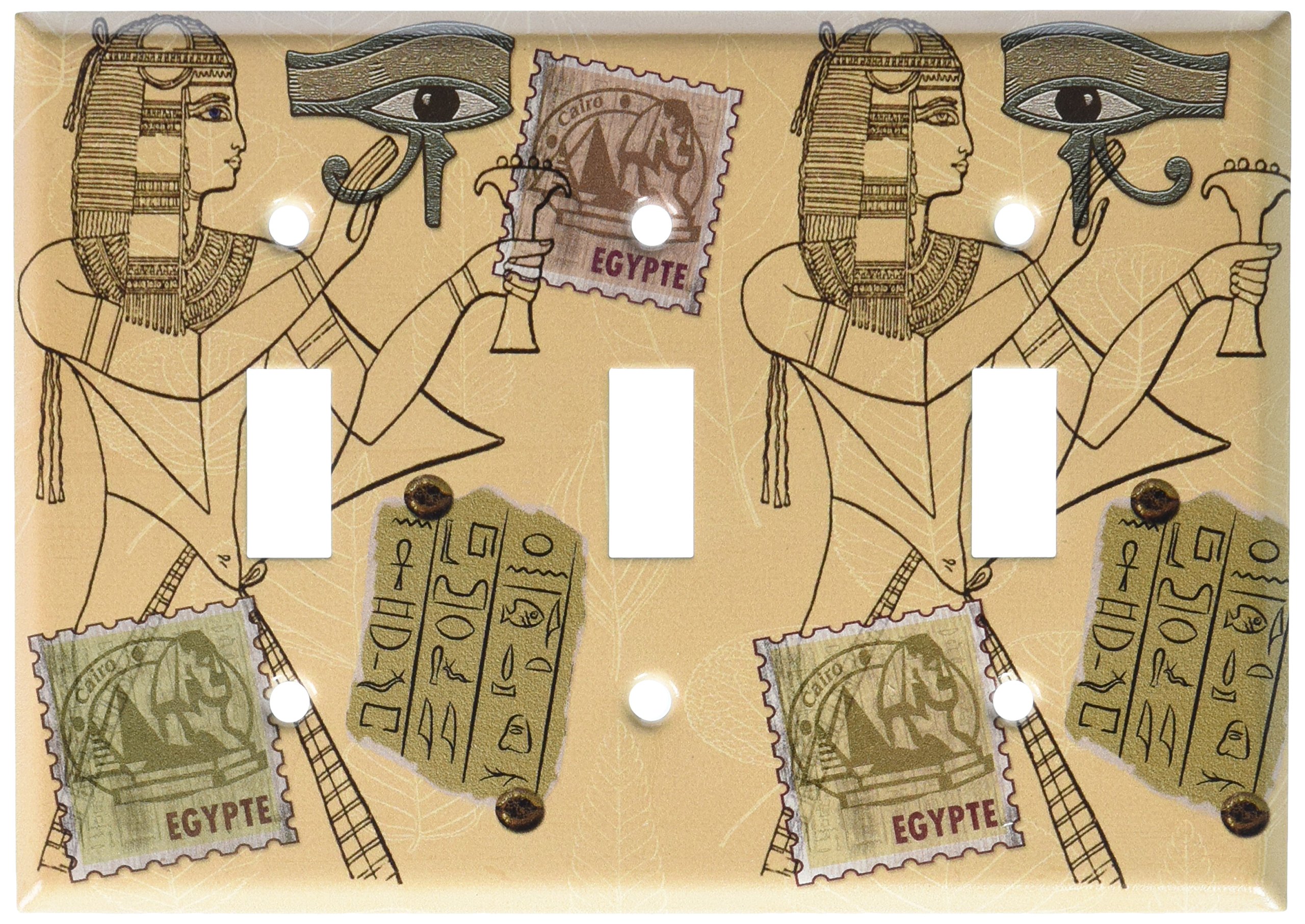 Egyptian Art Triple Toggle Switch Plate Cover - Handcrafted Wall Plate for Home Decor - Perfect for Living Room, Bedroom & Office Decorations
