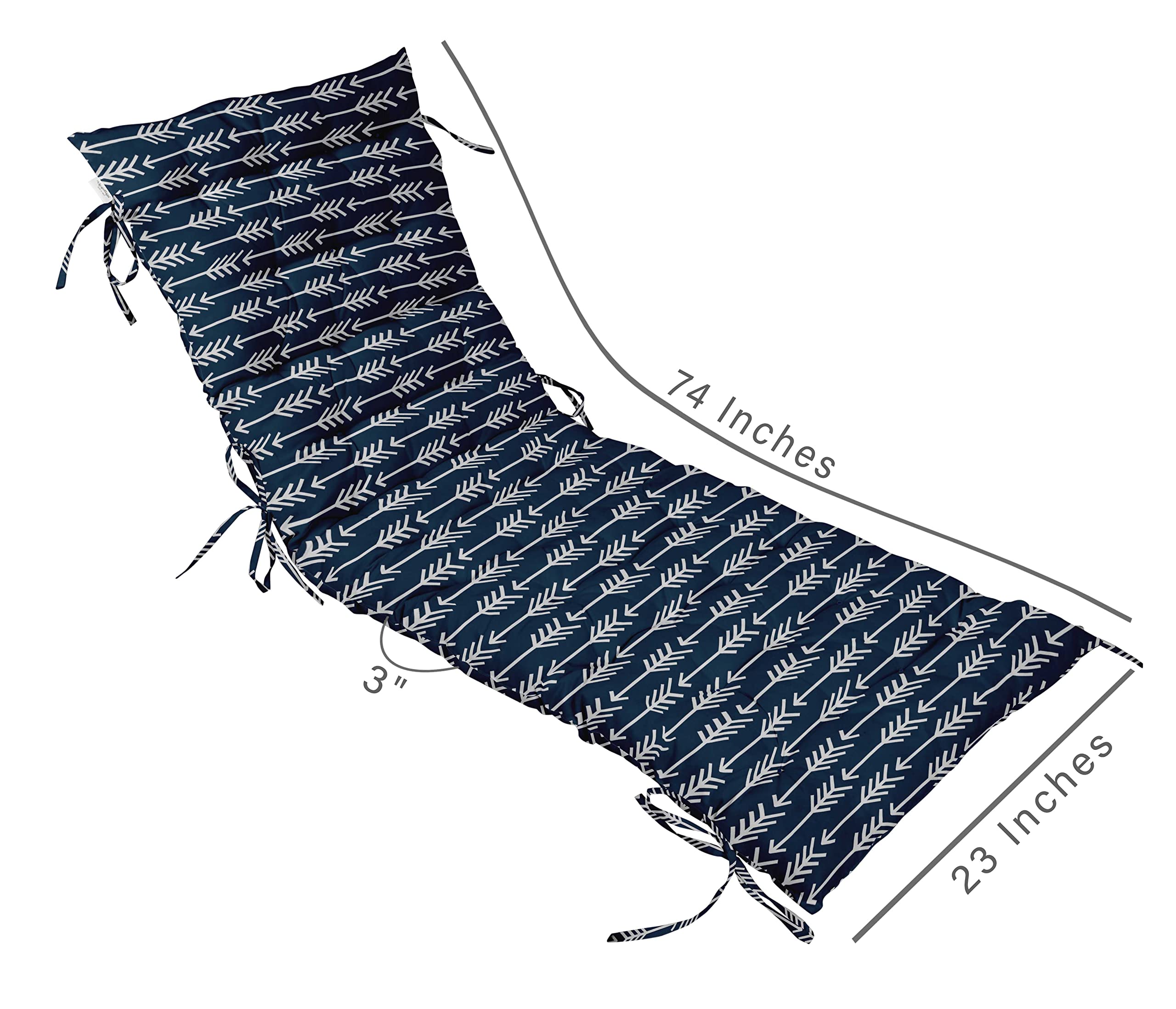 Quilted Thick Padded Seat Cushion for Rocking Chair, Sofa & Recliner - 74x23 Inch Blue Outdoor Bench Cushion with Ties - Perfect for Garden, Terrace & Patio Furniture