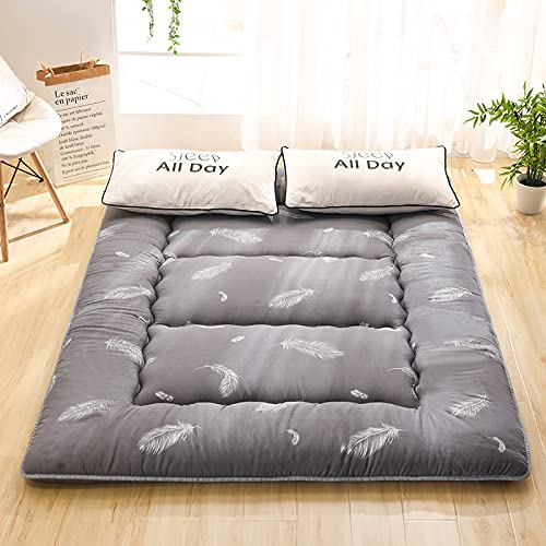 Sleepwish Japanese Futon Mattress - Foldable Floor Bed & Tatami Sleeping Mat - Portable Roll Up Camping Mattress for Boys & Girls - Feather Print Full Size (135x200cm) - Perfect for Dorm Rooms, Guest Beds & Outdoor Adventures