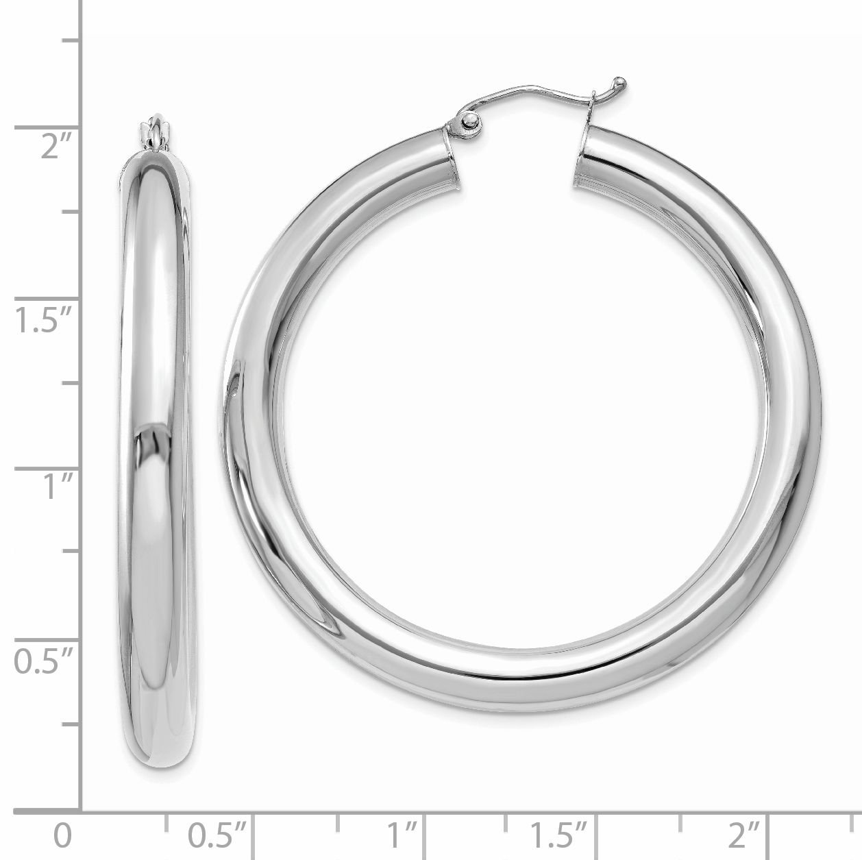 14K White Gold Lightweight Hoop Earrings for Women - 5mm Width, 45mm Diameter - Elegant Everyday Jewelry for Work, Party & Special Occasions