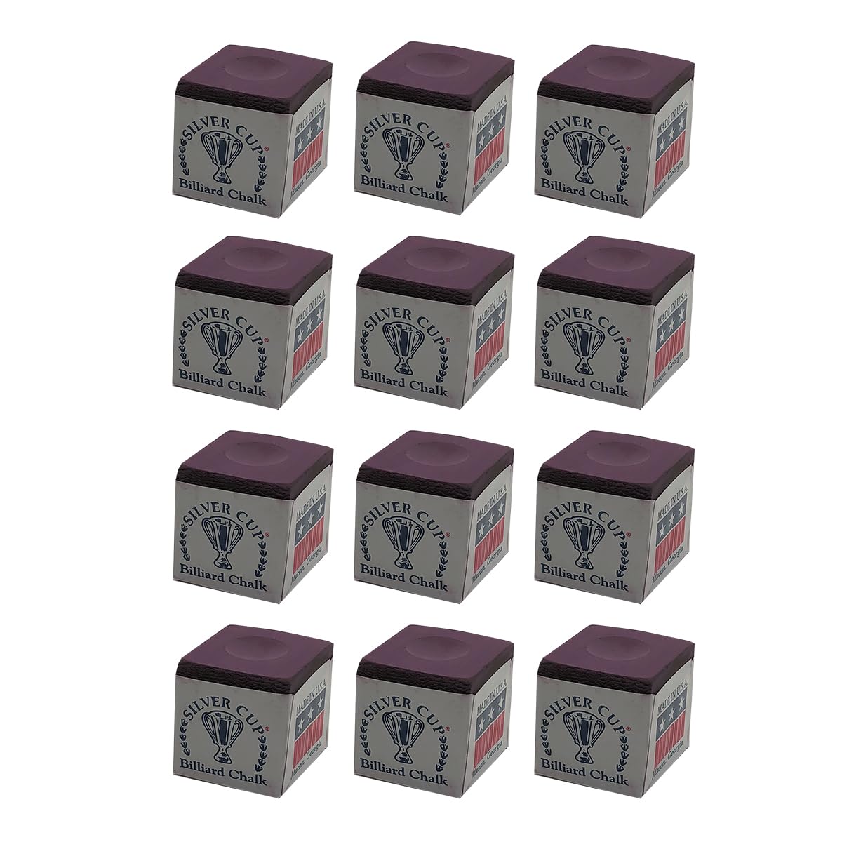 Premium Silver Cup One Dozen Plum Purple Pool Cue Chalk - High Quality Billiard Accessories for Professional & Recreational Players - Perfect for Pool Halls, Home Game Rooms & Tournament Play