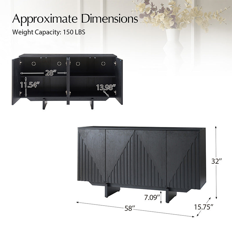 Stylish Wooden Buffet Sideboard with Deep Embossed Texture - Perfect for Dining Room Storage, Kitchen Organization & Living Room Decor