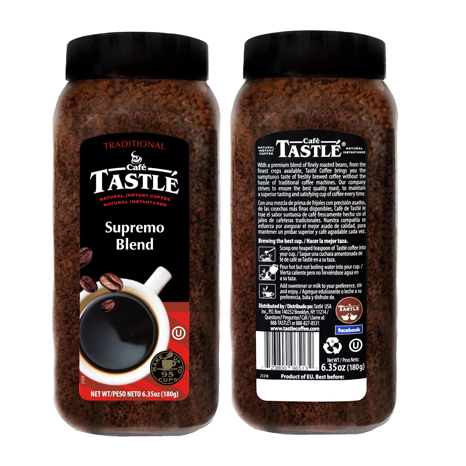 Café Tastlé Supremo Blend Premium Microground Coffee - 3 Jars (6.35oz Each, Total 19.05oz) - Perfect for Home Brewing, Office Use & Gifts