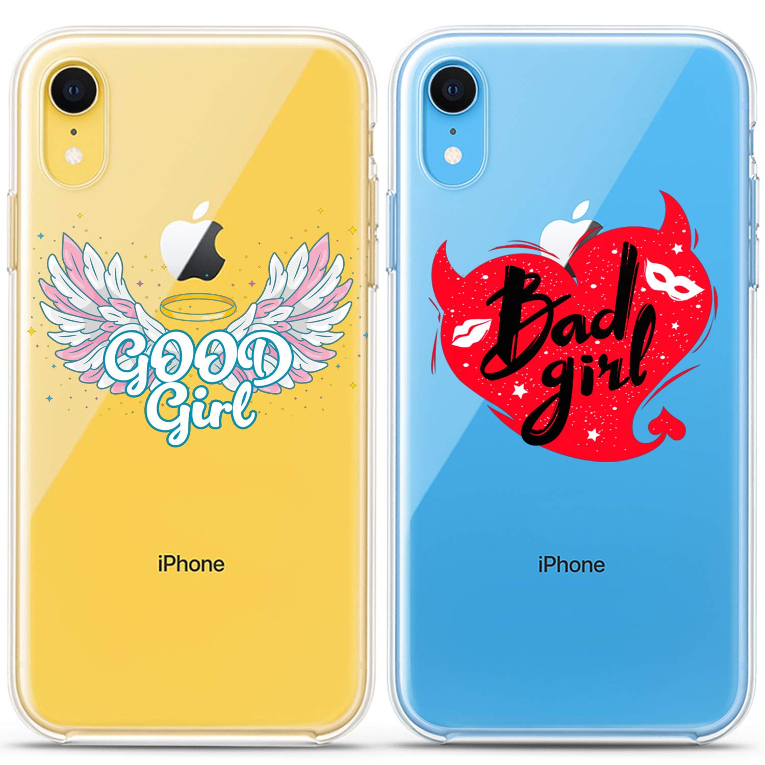 Matching Couple Phone Cases Compatible with iPhone 16/15/14/13/12/11 Pro Max/Mini/XS/X/6s/8 Plus/7+/XR/10/SE/5 - Cute BFF Silicone Covers with Angel & Devil, Good & Bad Girl Designs - Perfect Gift for Couples, Best Friends & Women (Ideal for Valentine's Day, Anniversaries & Friendship Gifts)