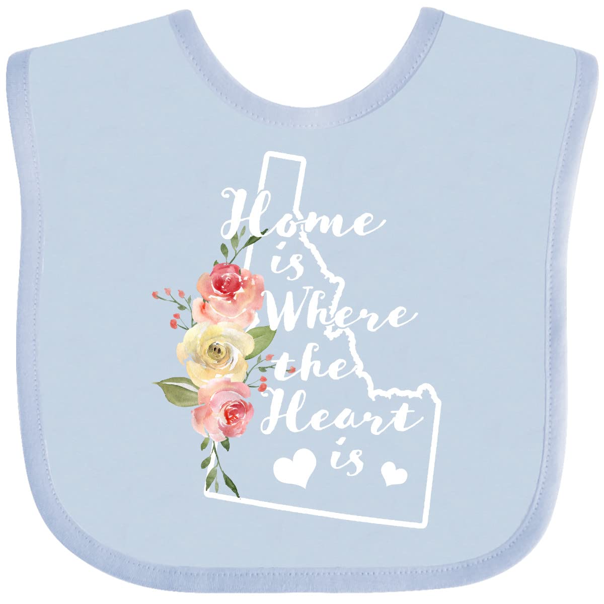 Inktastic Idaho Home Is Where the Heart Is - Watercolor Floral Baby Bib for Newborns & Infants - Soft Cotton Drool Bib for Feeding, Teething & Photo Shoots