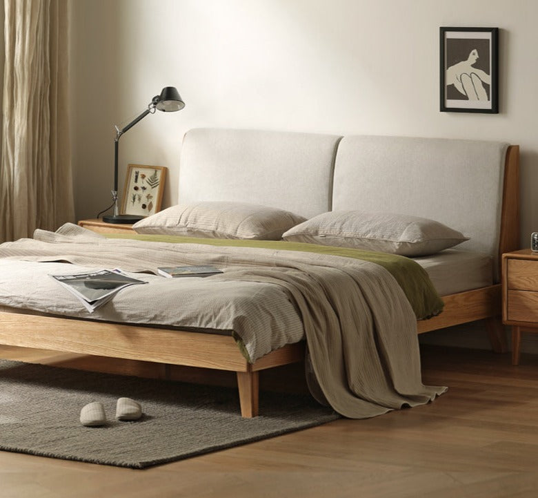 Solid Oak Wood Soft Bed Frame - Queen Size, Natural Wood Finish - Perfect for Master Bedrooms, Guest Rooms & Cozy Home Decor