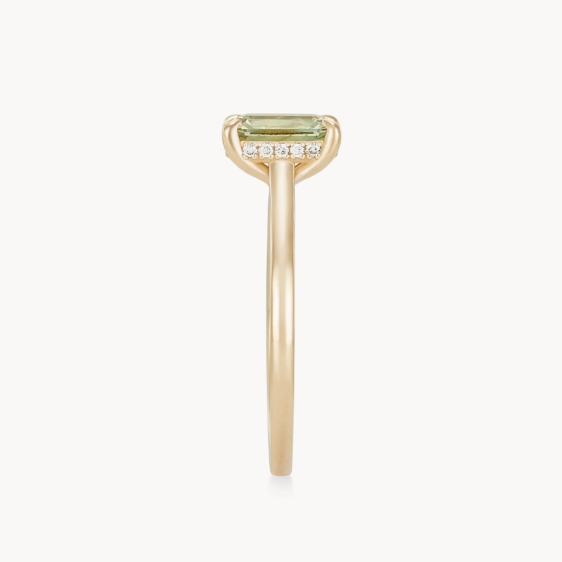 Unique 14K Yellow Gold Ring with Green Baguette Sapphire – Handcrafted One-of-a-Kind Jewelry for Women, Perfect for Weddings, Anniversaries & Special Occasions