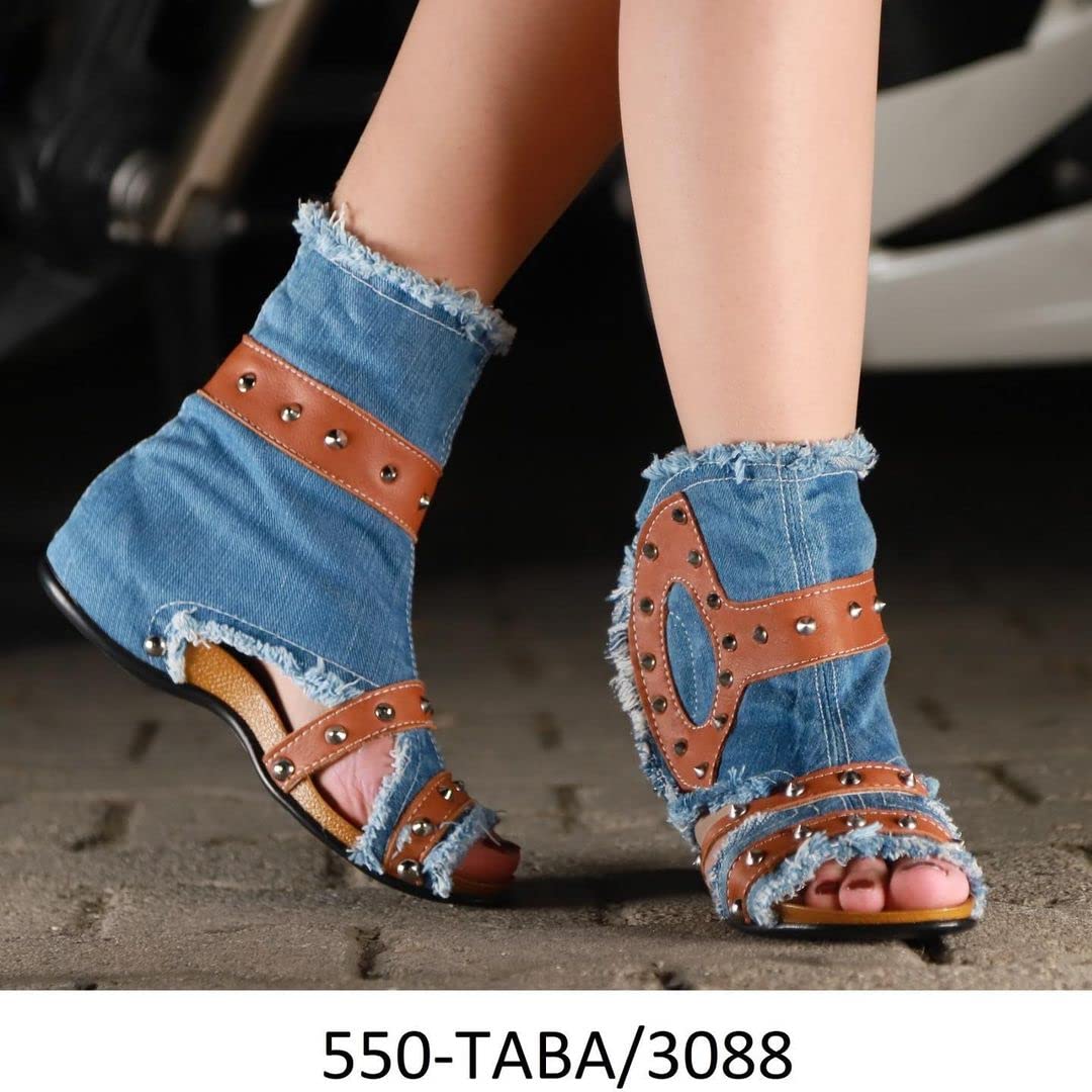 Handmade Women's Denim Sandals - Blue Jeans Shoes for Summer, Comfortable Casual Footwear | Perfect for Beach, Vacation, and Valentine's Day Gifts (Size 10)