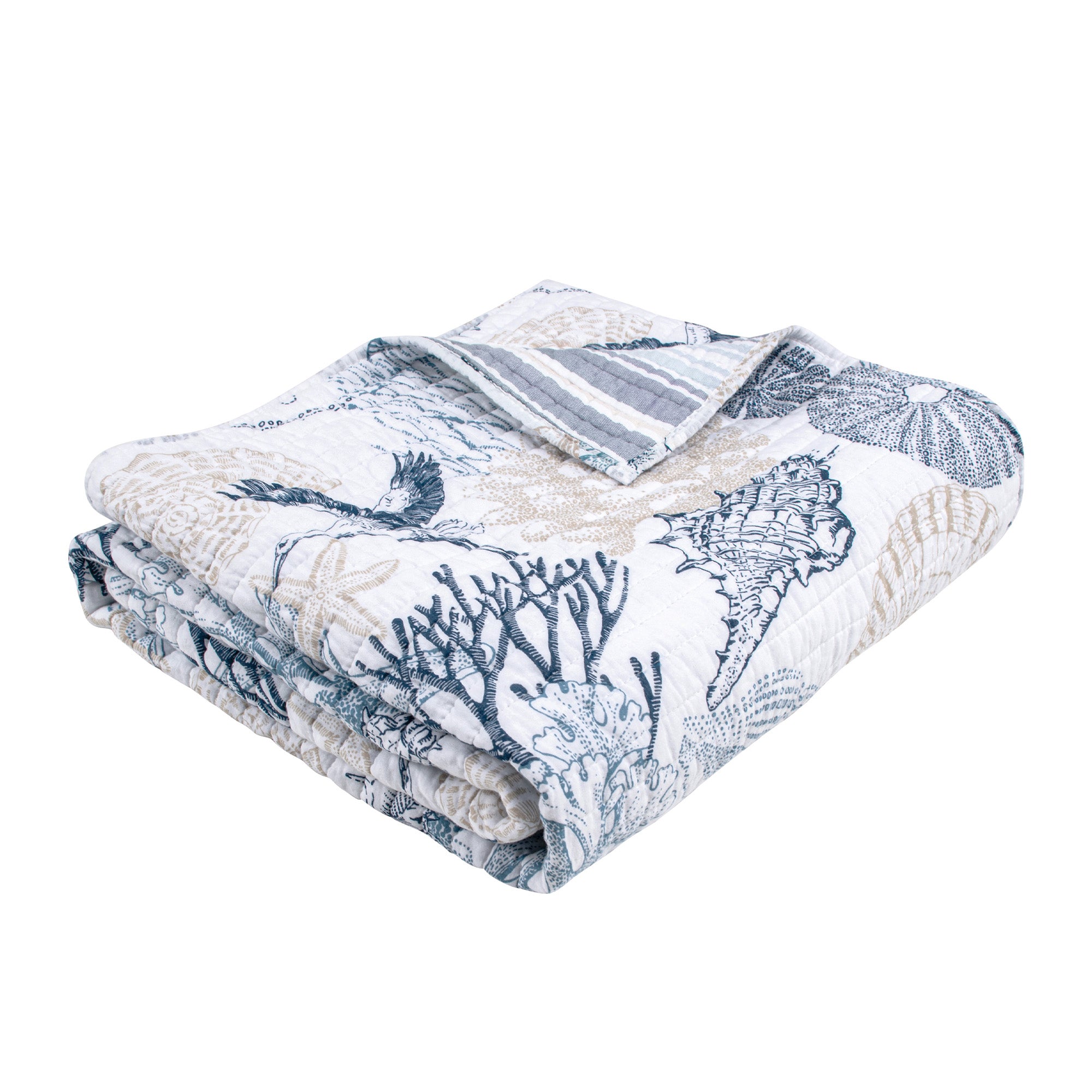 Serena Sea Quilted Throw Blanket - Soft Lightweight Bedspread for Couch, Sofa & Bed - Cozy Coastal Decor for Living Room, Bedroom & Beach House