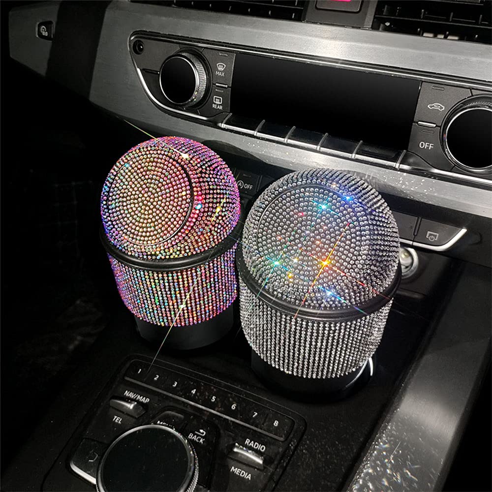 Bling Rhinestone Car Garbage Can with Lid - Mini Trash Bin for Car, Home, Office, Kitchen, Bedroom - Red - Perfect for Road Trips, Daily Commute, and Organized Spaces