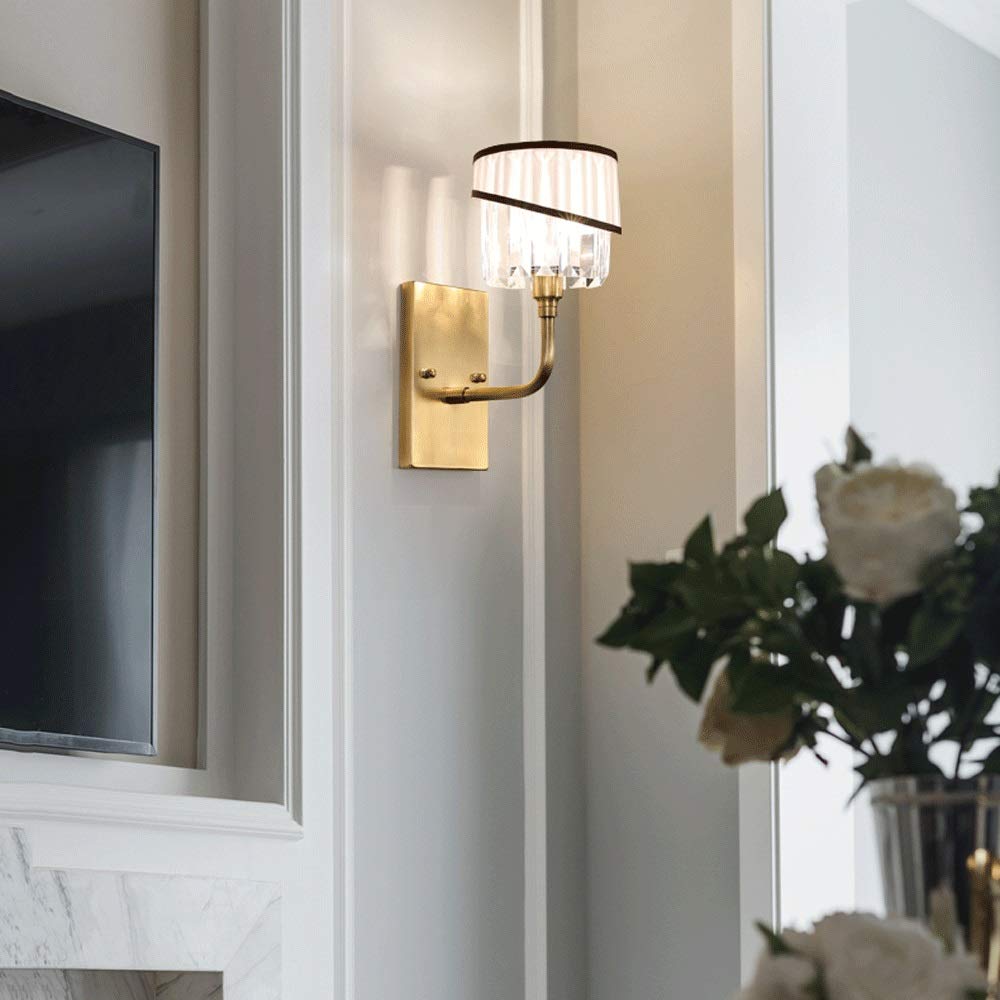 Modern LED Wall Sconce - Copper Finish Energy Saving Wall Mounted Light for Living Room, Bedroom, Hallway & Staircase - Elegant Fabric Shade for Ambient Lighting & TV Background Decor
