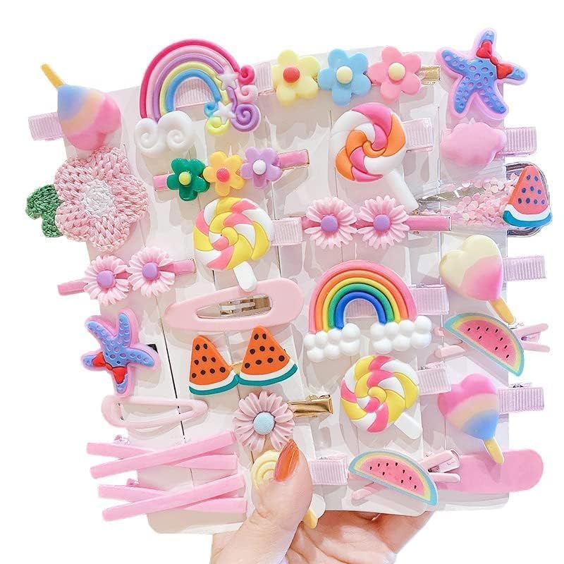 HappyMates Baby Girl Hair Clips Set - 14PCS Cute Rainbow Flower Fruit Dessert Barrettes for Toddlers & Teens | Hair Accessories for Parties, School & Daily Wear
