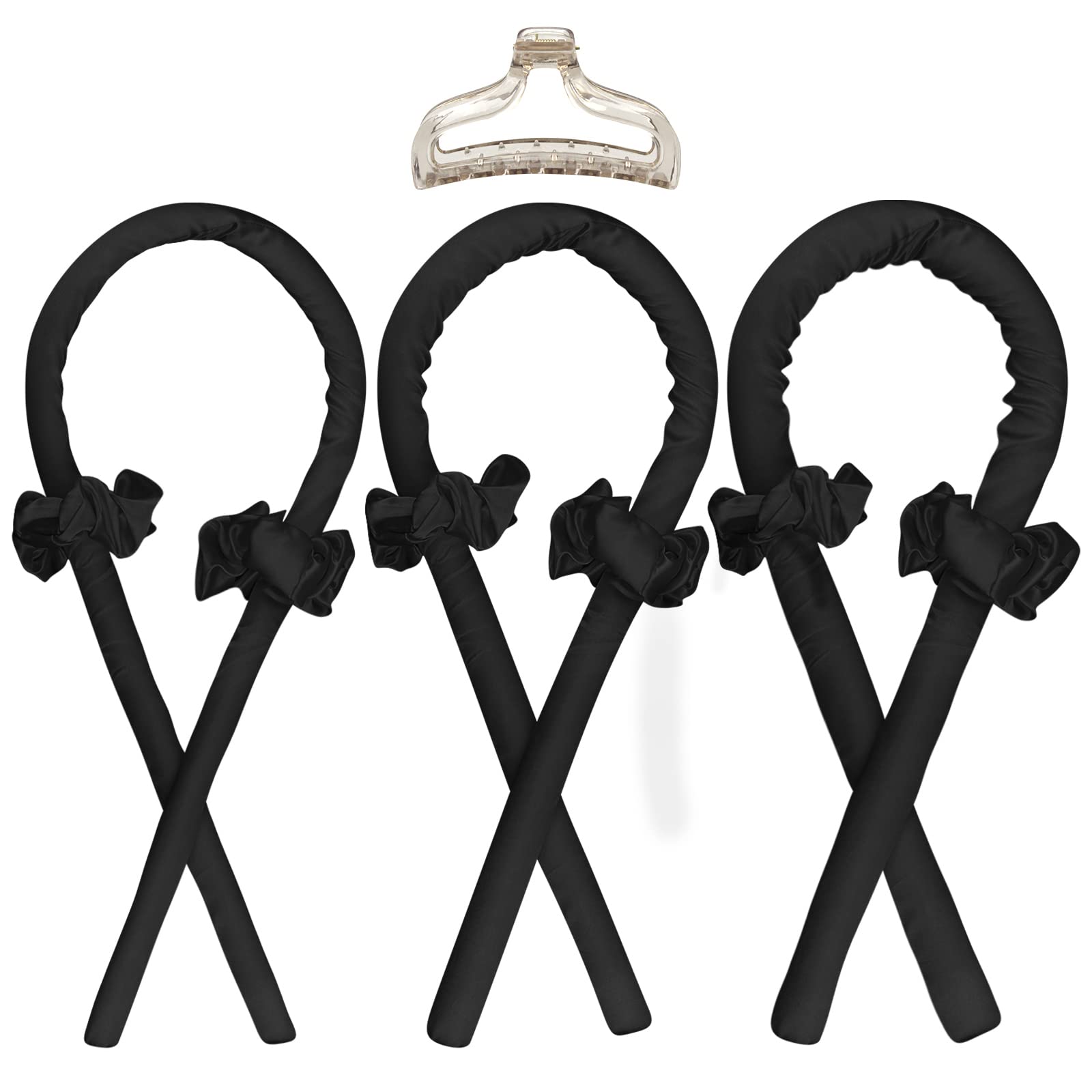 Boikey 3 Pack Heatless Hair Rollers for Medium Hair - No Heat Overnight Curling Set, Soft Sponge Curlers for Damage-Free Waves & Curls (Black) | Perfect for Sleeping, Travel, and Everyday Styling
