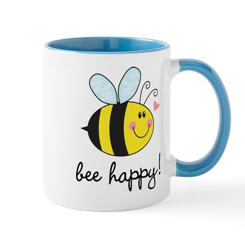 White/Blue Inside - Bee Happy Mugs