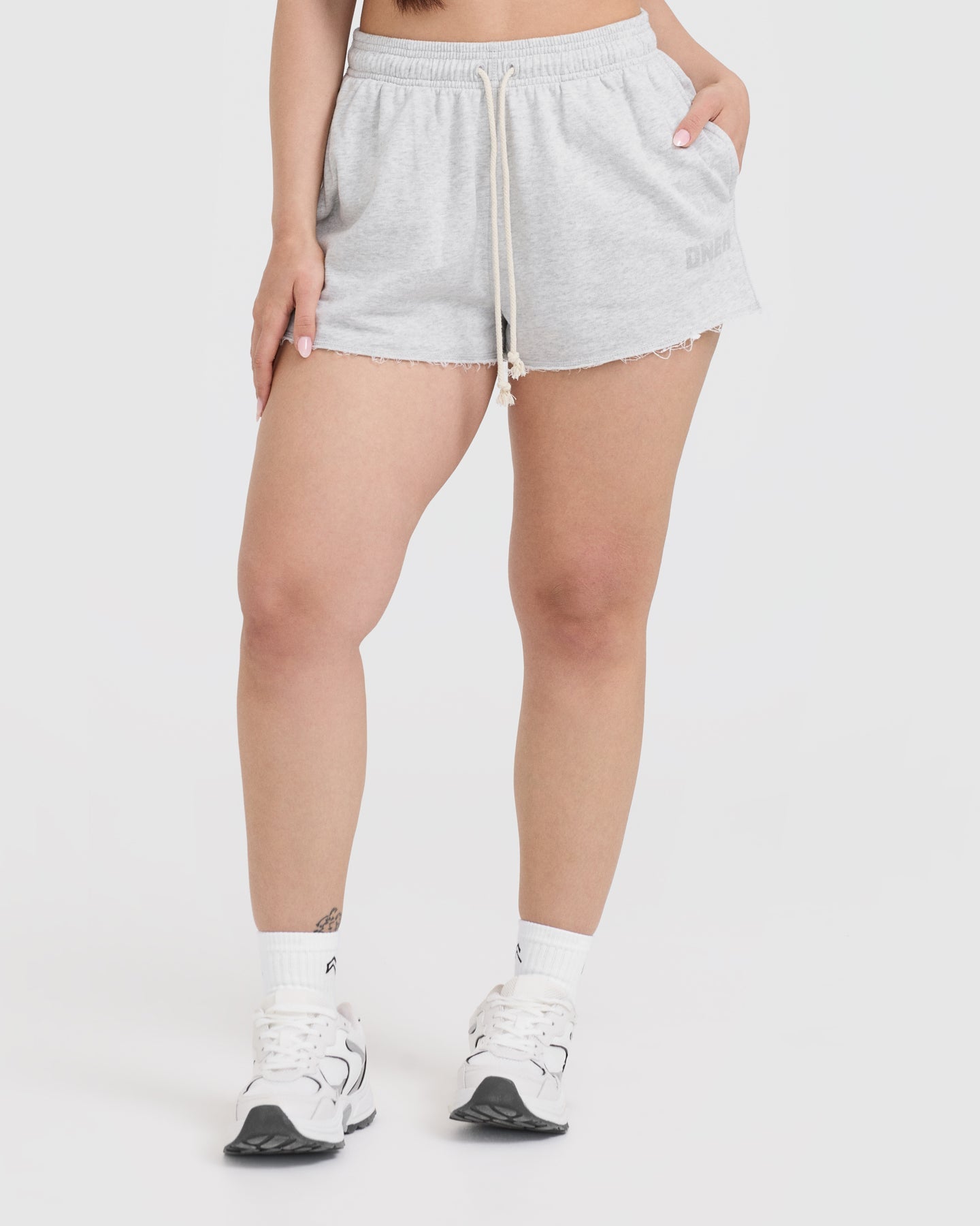 Raw Lounge Oversized Shorts for Women - Light Grey Marl | Comfortable Casual Wear for Summer, Yoga, and Relaxation at Home