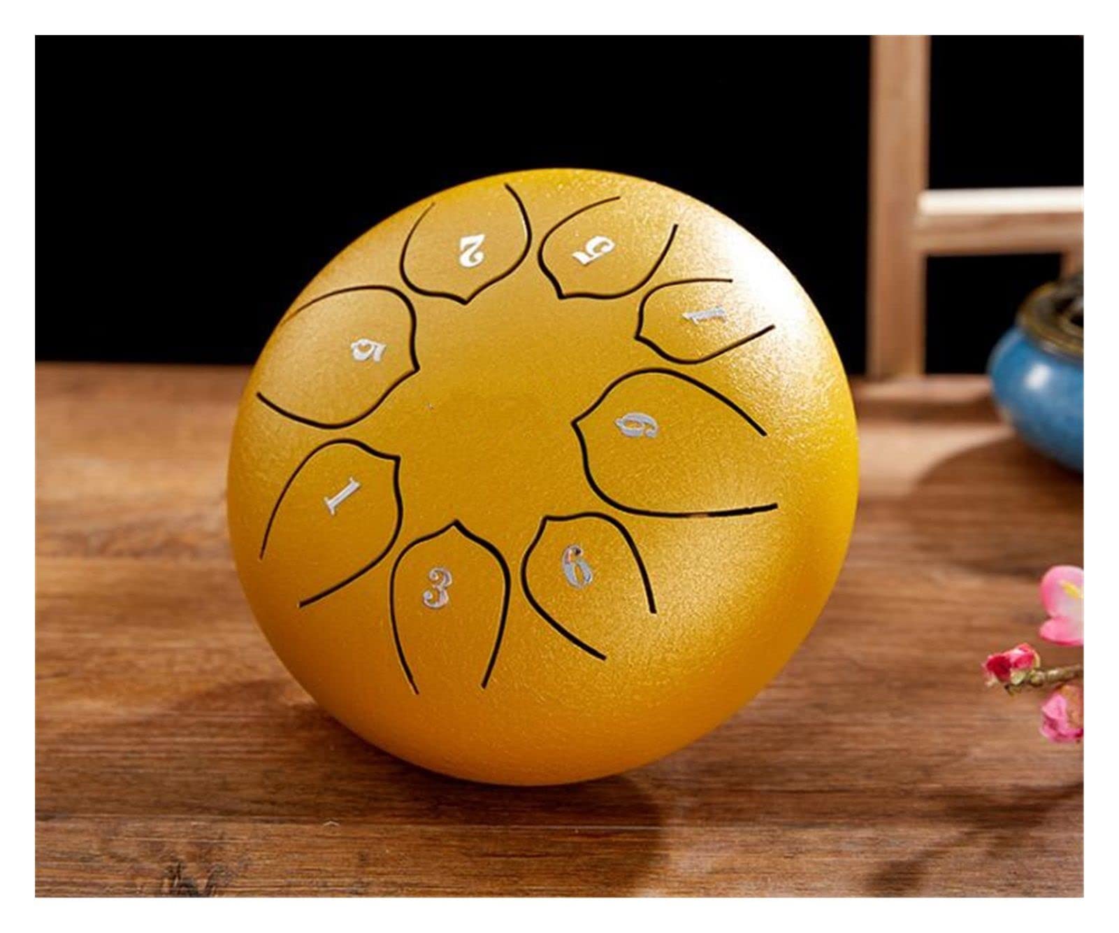 8-Tone Steel Tongue Drum 6-inch - Handpan Instrument for Yoga, Meditation & Relaxation - Ethereal Sound Therapy - Worry-Free Drum with Mallets (Gold) - Perfect for Music Therapy, Sound Healing & Spiritual Practice