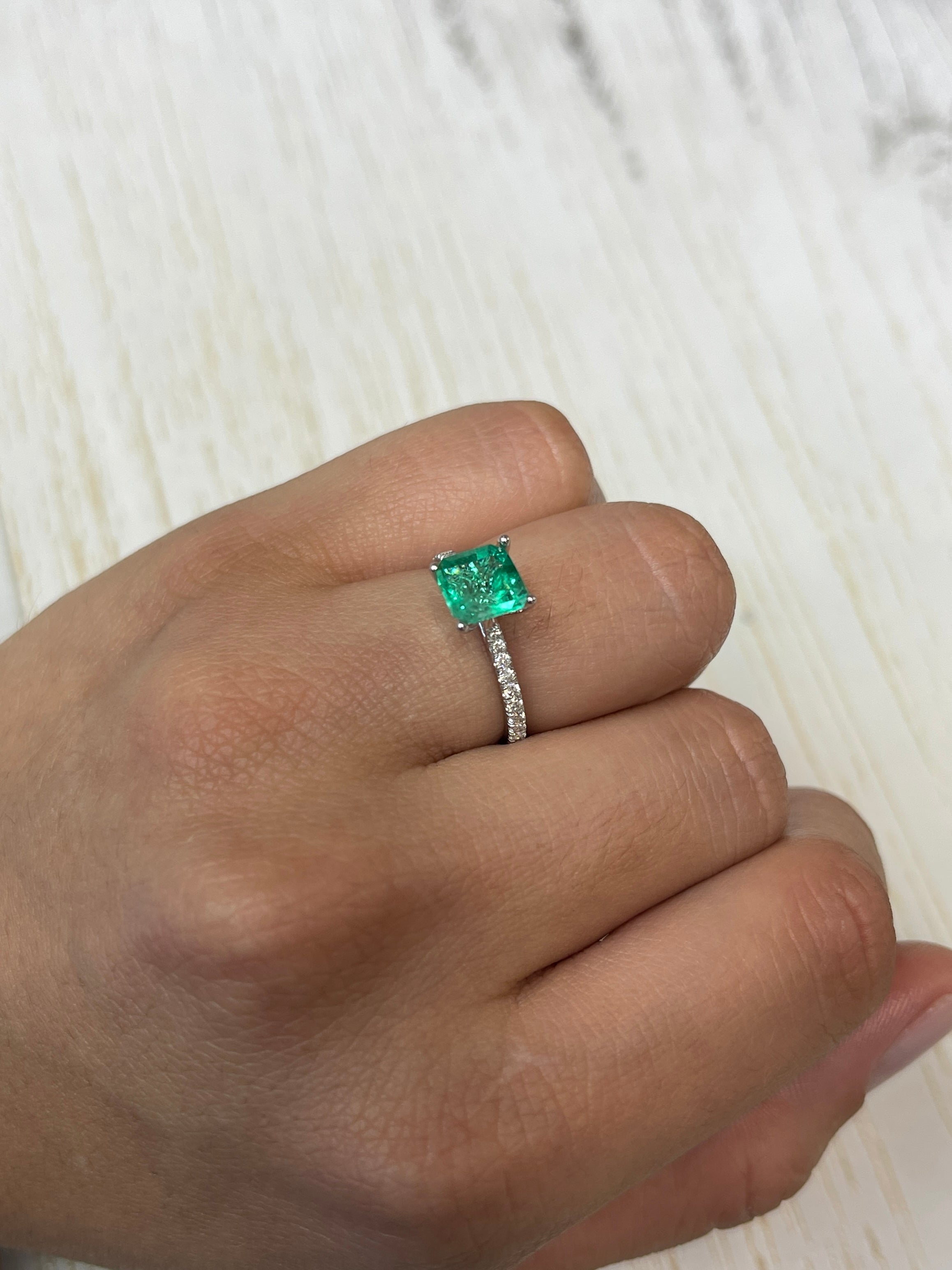 1.64 Carat Natural Colombian Emerald - 7.4x7.3mm Yellowish Green Asscher Cut Loose Gemstone for Jewelry Making, Engagement Rings & Fine Collections
