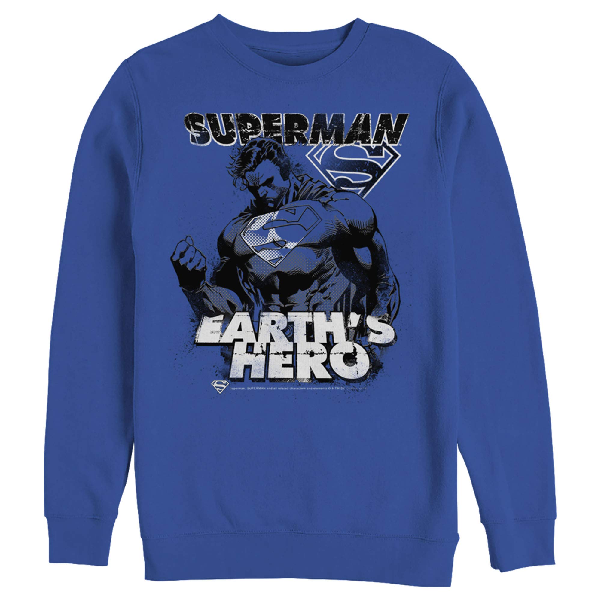 Men's Superman Grunge Earth's Hero Sweatshirt - Vintage Superhero Graphic Hoodie for Casual Wear & Comic Con Cosplay