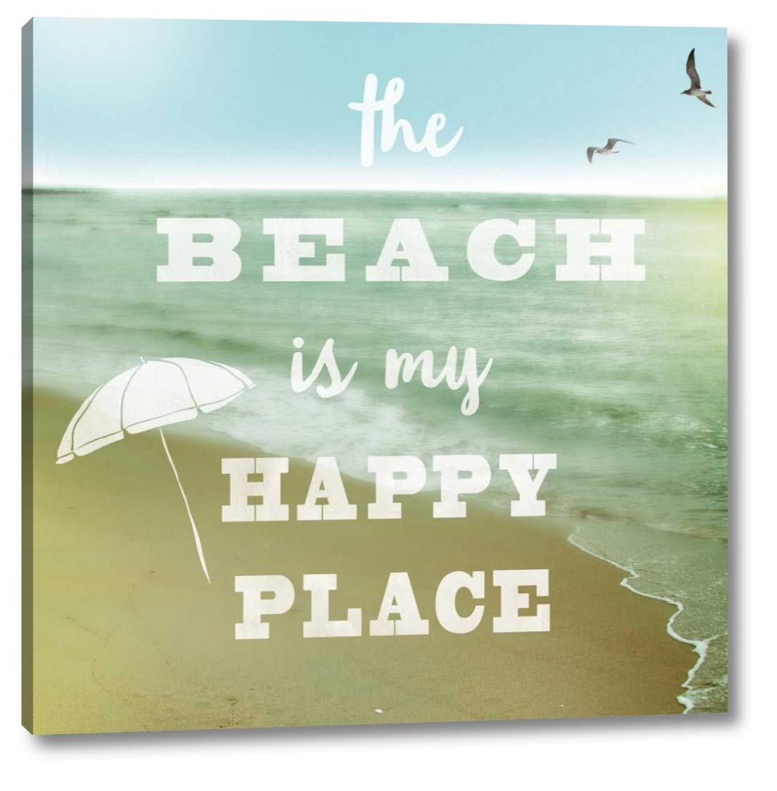 Happy Beach by Sue Schlabach - 24x24 Inch Vibrant Coastal Canvas Wall Art Print - Gallery Wrapped & Ready to Hang - Perfect for Living Room, Bedroom, or Beach House Decor